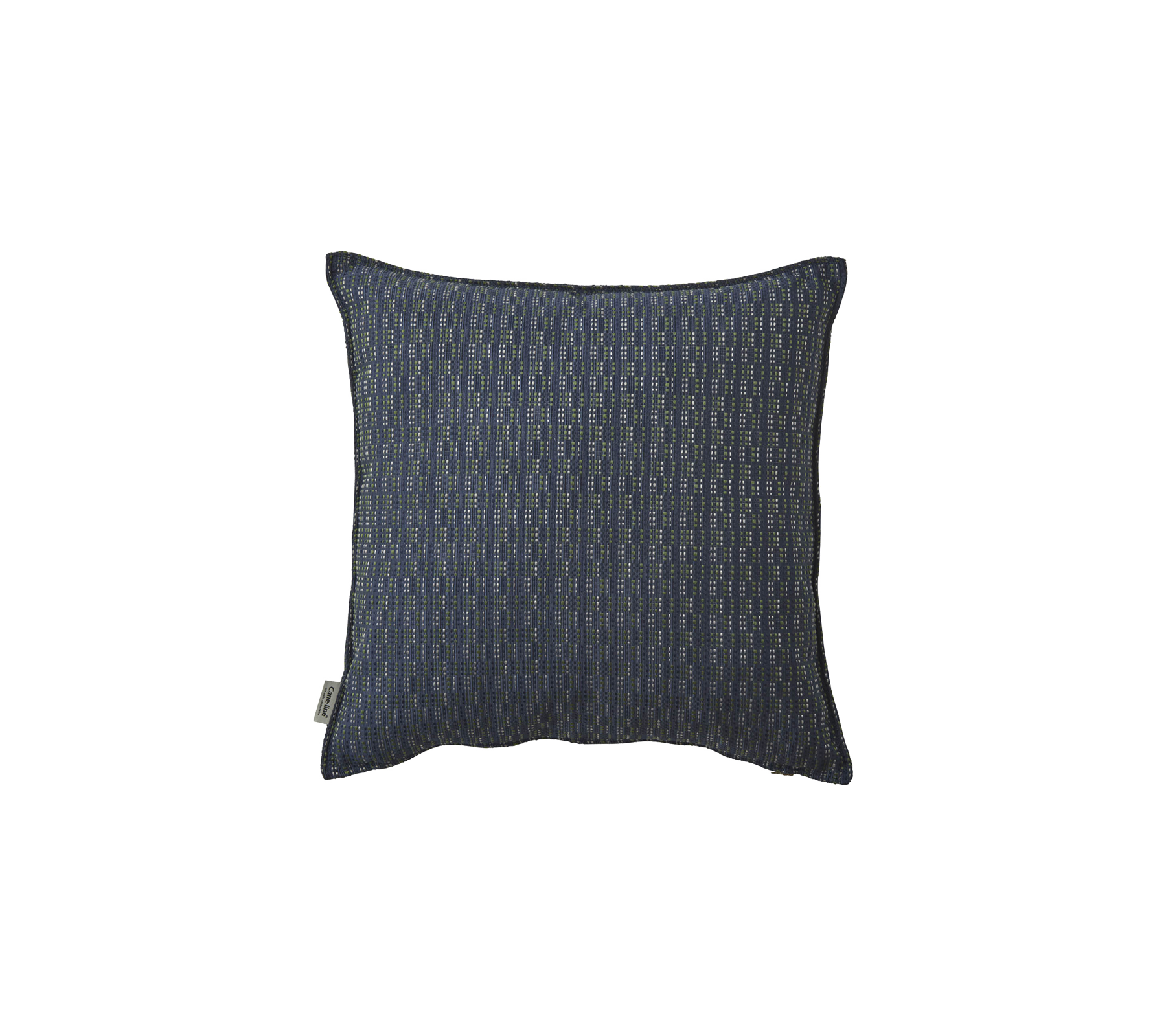 Coussin décoratif carré foncé avec un motif texturé de lignes verticales et des couleurs subtiles. Idéal pour améliorer la décoration intérieure.