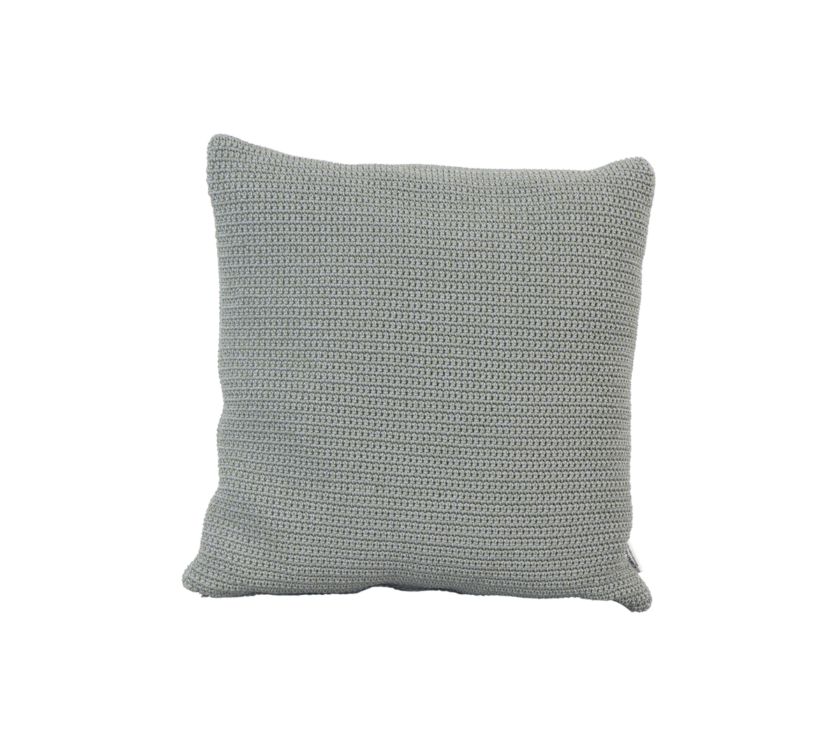 Coussin carré texturé dans une douce teinte grise, ajoutant une touche cozy à tout espace.