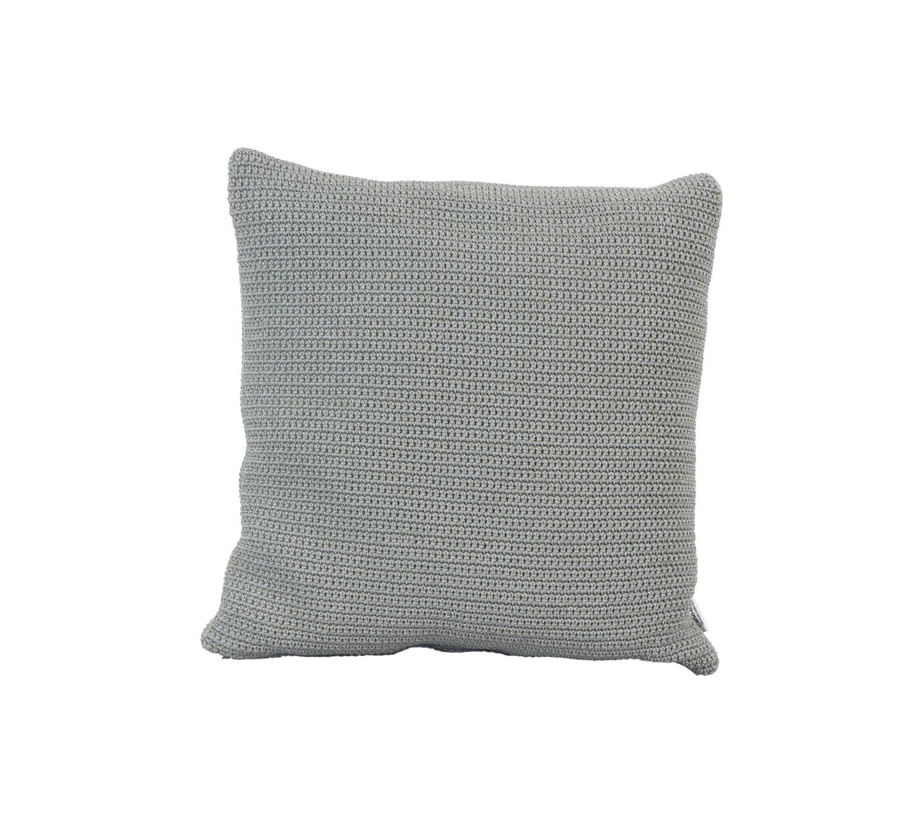 Coussin carré texturé dans une douce teinte grise, ajoutant une touche cozy à tout espace.