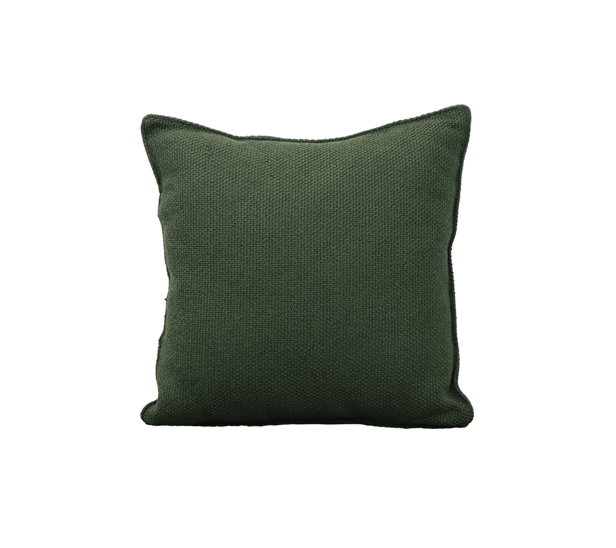 Coussin carré vert solide avec une surface texturée, idéal pour ajouter du confort et du style aux meubles.