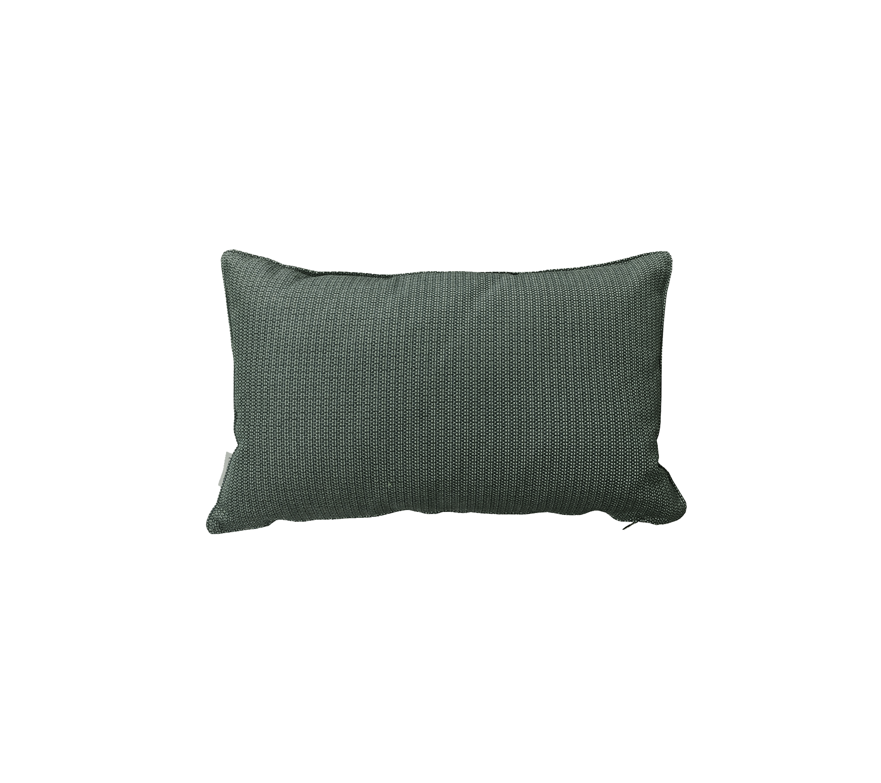 Coussin rectangulaire texturé dans une couleur verte atténuée, ajoutant une touche d'élégance à la décoration. Idéal pour le confort et le style.
