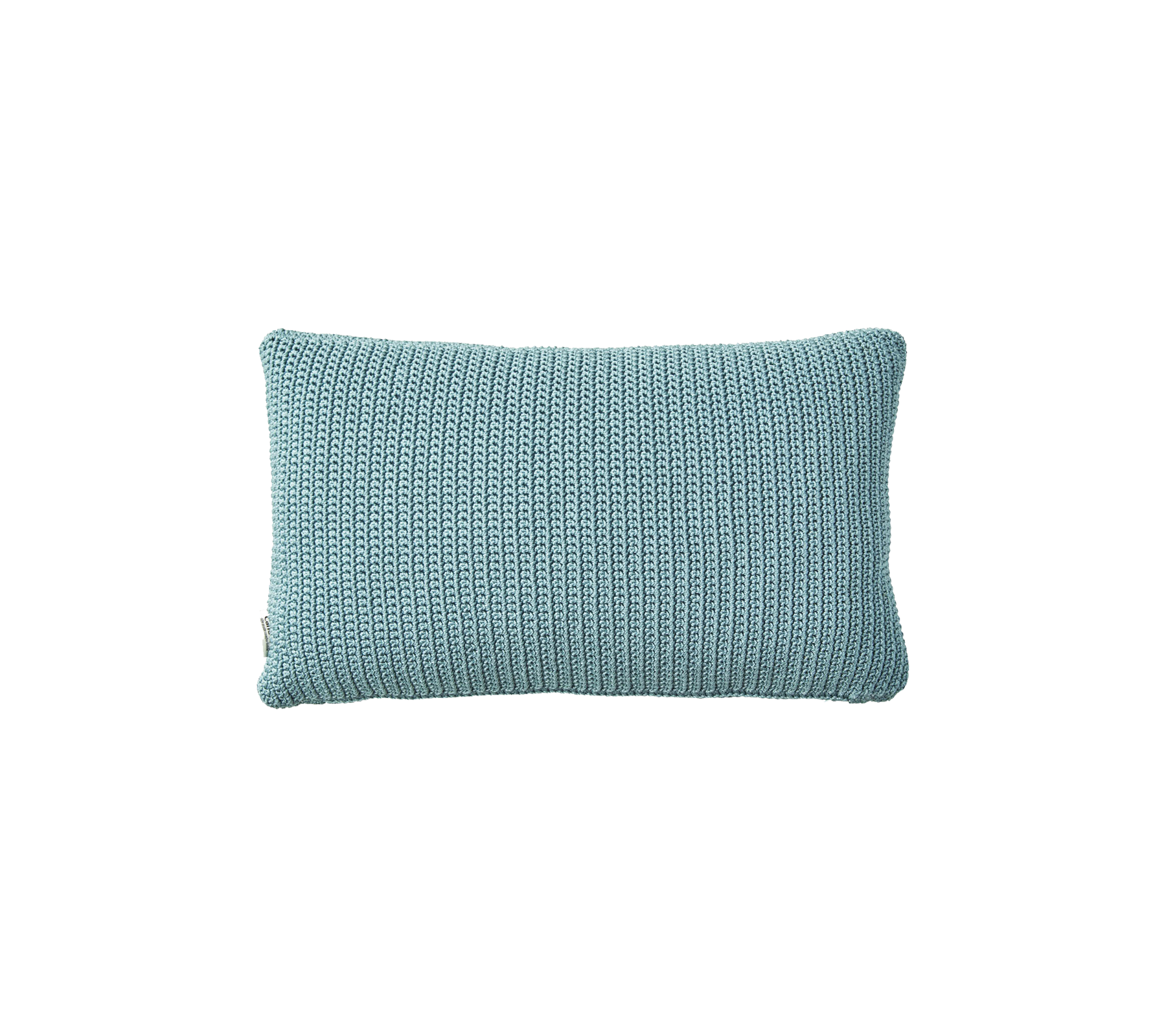 Coussin rectangulaire texturé dans une douce teinte bleue, ajoutant une touche de confort et de style à n'importe quel espace.
