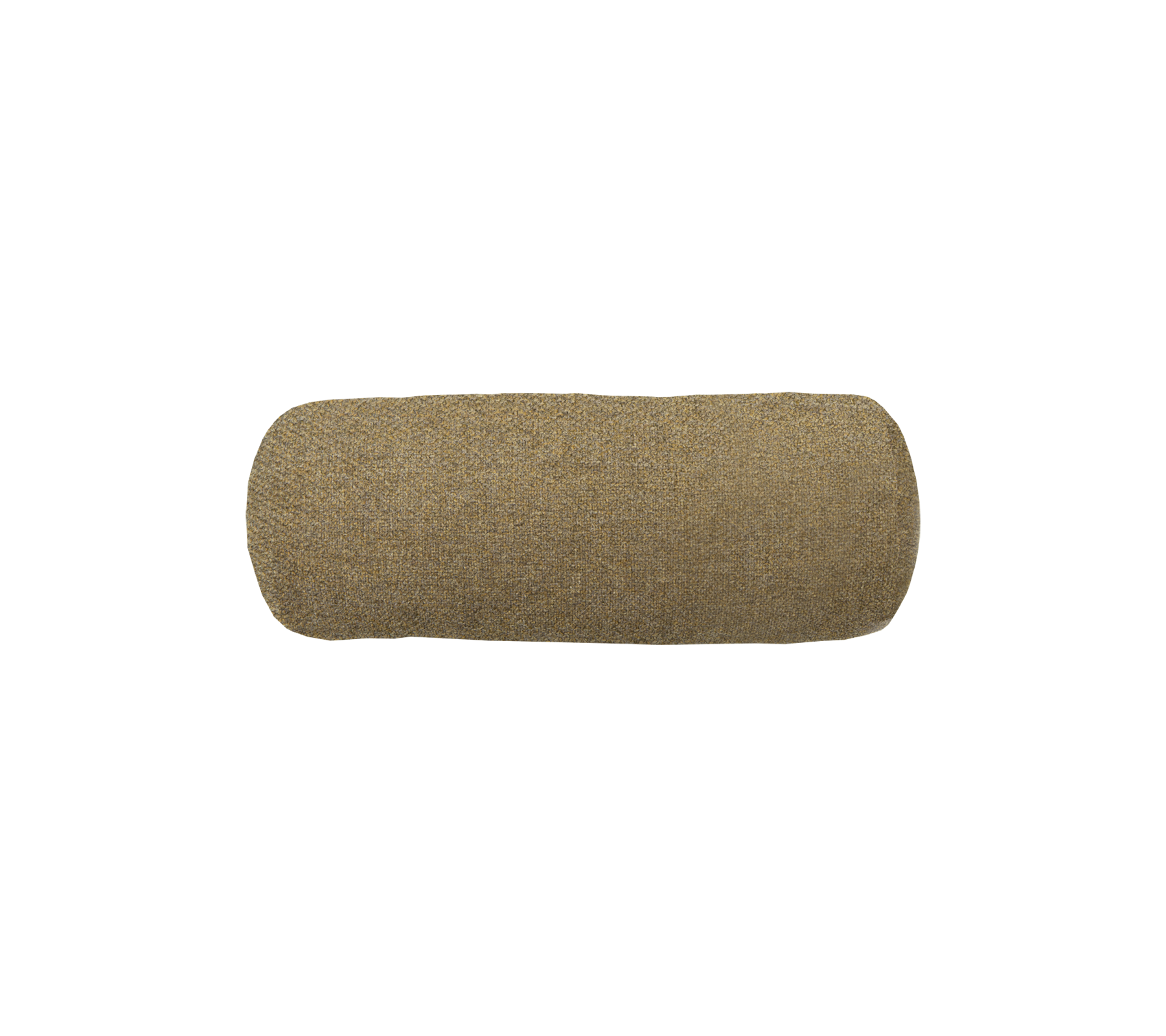 Un coussin cylindrique recouvert d'un tissu texturé et brun atténué.