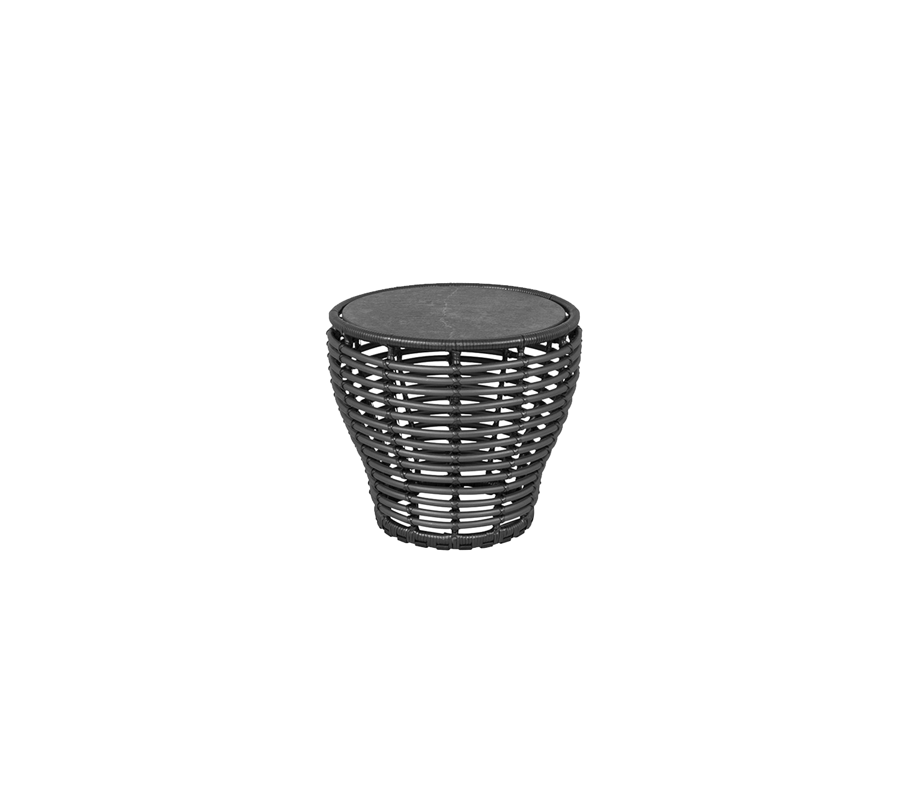 Table d'appoint tissée en noir avec un dessus rond, conçue pour la polyvalence dans divers environnements. Idéale pour mettre en valeur une décoration moderne.