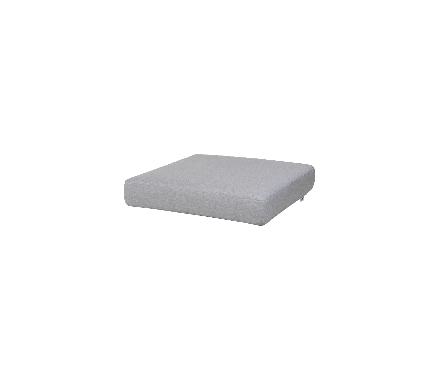 Coussin carré gris avec une surface lisse, conçu pour un usage assis polyvalent ou des fins décoratives.