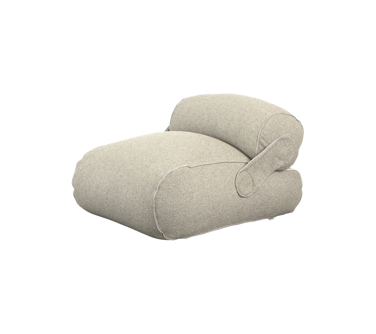 Coussin confortable et moderne au design arrondi et accoudoir, revêtu d'un tissu doux et clair pour le confort et le style.
