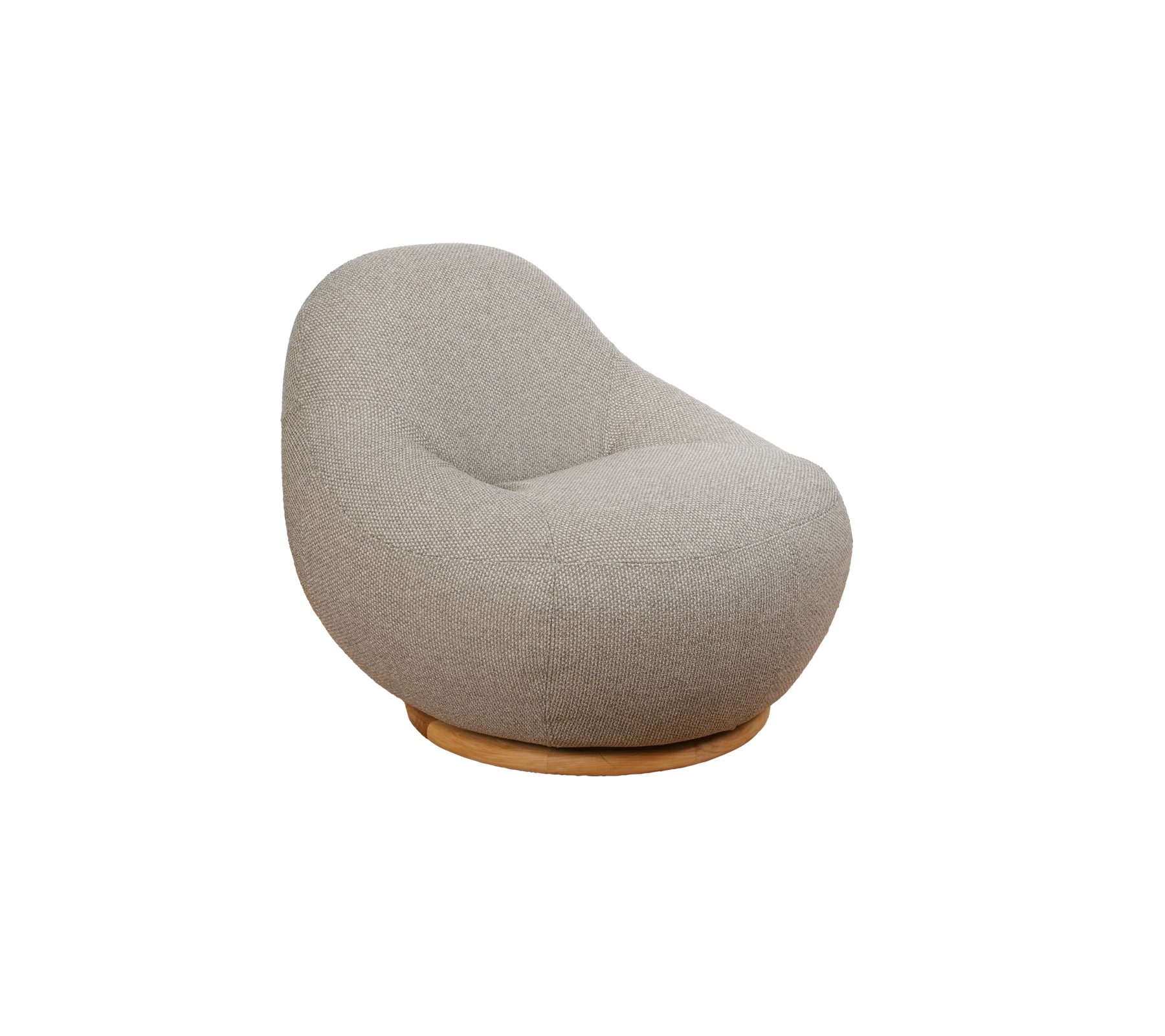 Fauteuil moderne marron clair avec une forme arrondie unique.