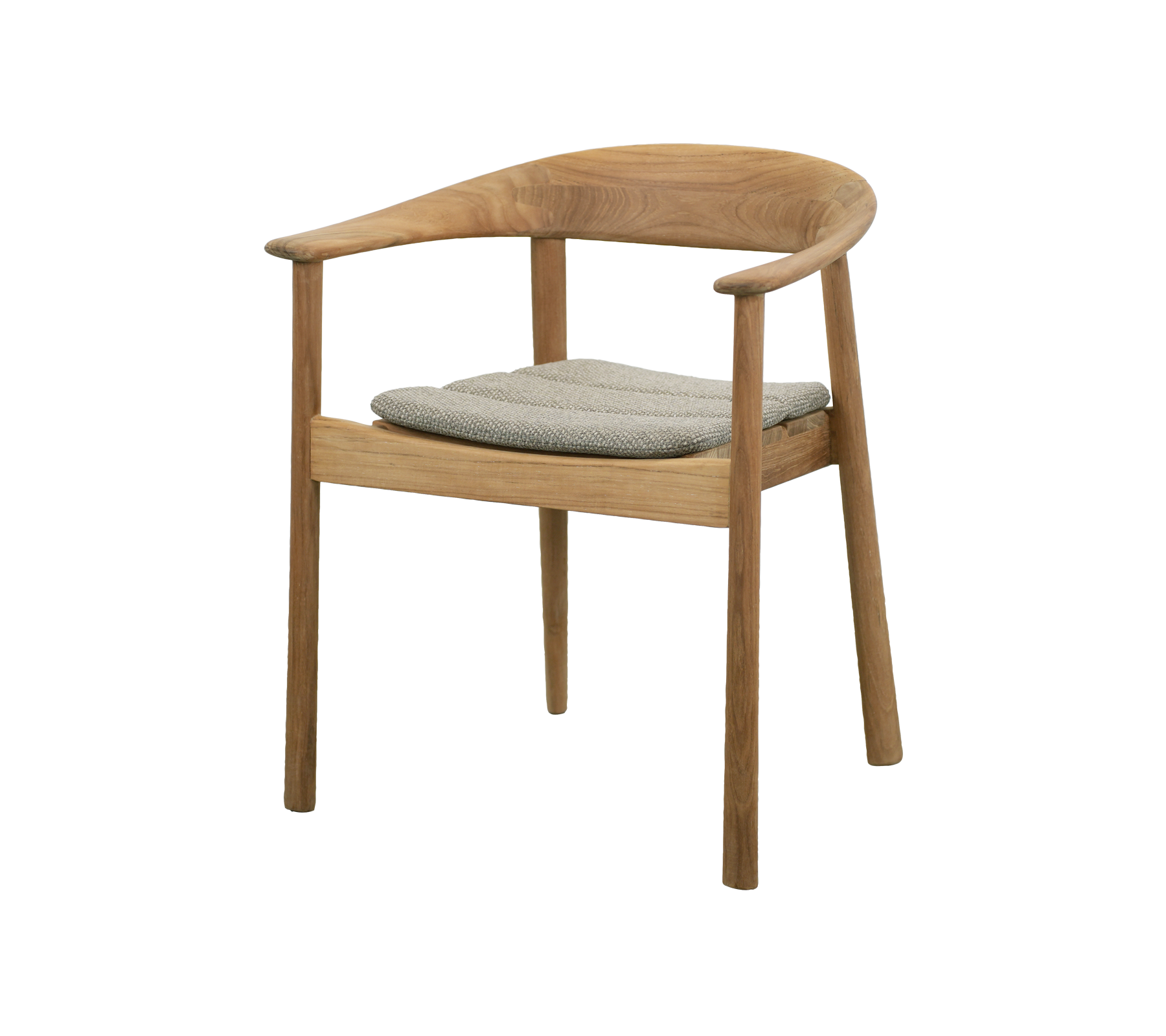 Chaise en teck avec coussin gris dans un design moderne.