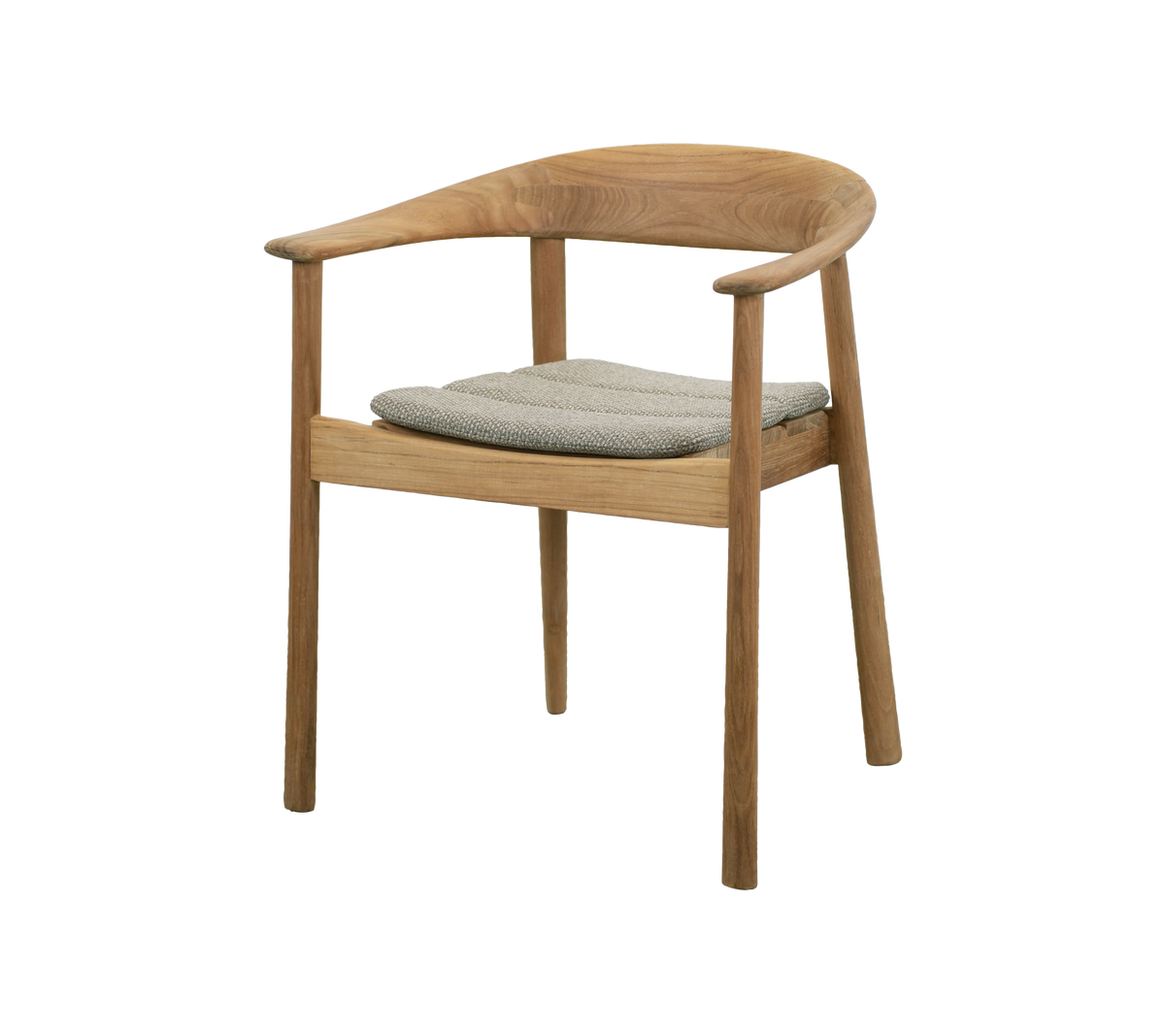 Chaise en teck avec coussin gris dans un design moderne.