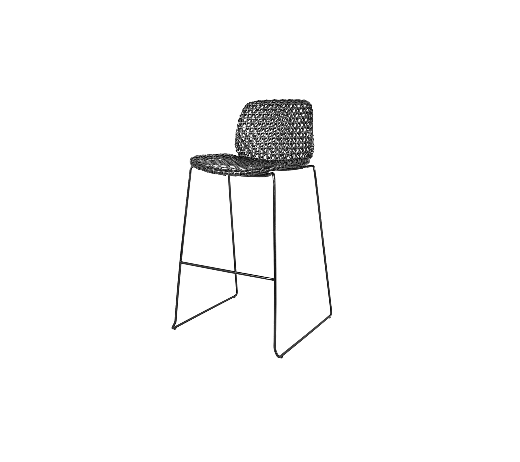 Chaise haute élégante avec un siège tressé et un cadre en métal épuré, parfaite pour ajouter une touche d'élégance moderne à n'importe quel espace.