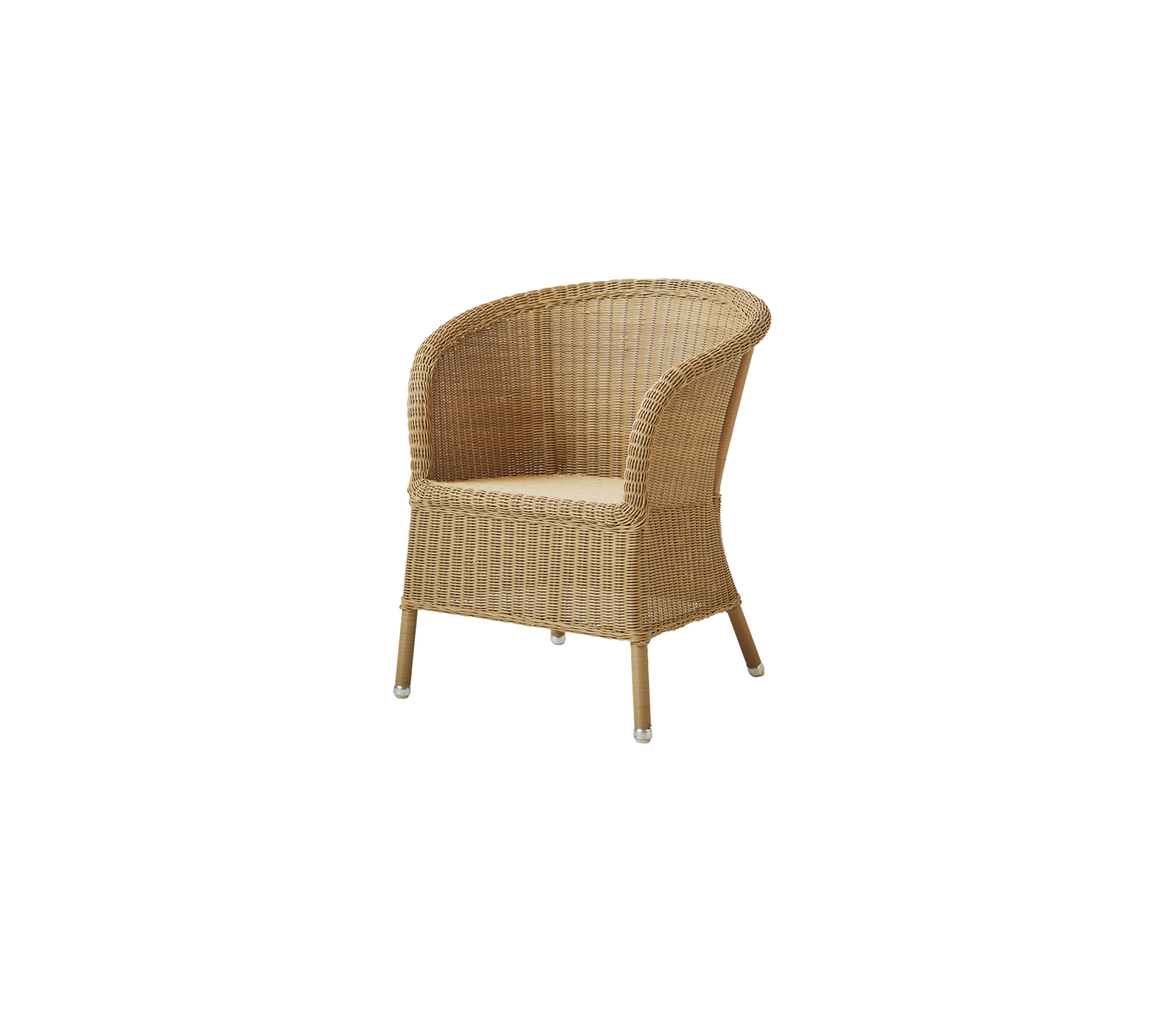 Chaise en osier avec un dossier arrondi et une finition naturelle, équipée d'un siège rembourré pour plus de confort.