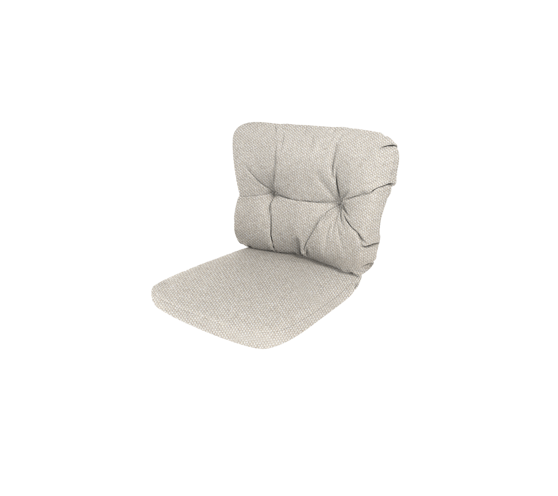 Coussin de chaise rembourré avec un tissu texturé de couleur claire et un design boutonné pour le confort et le soutien.