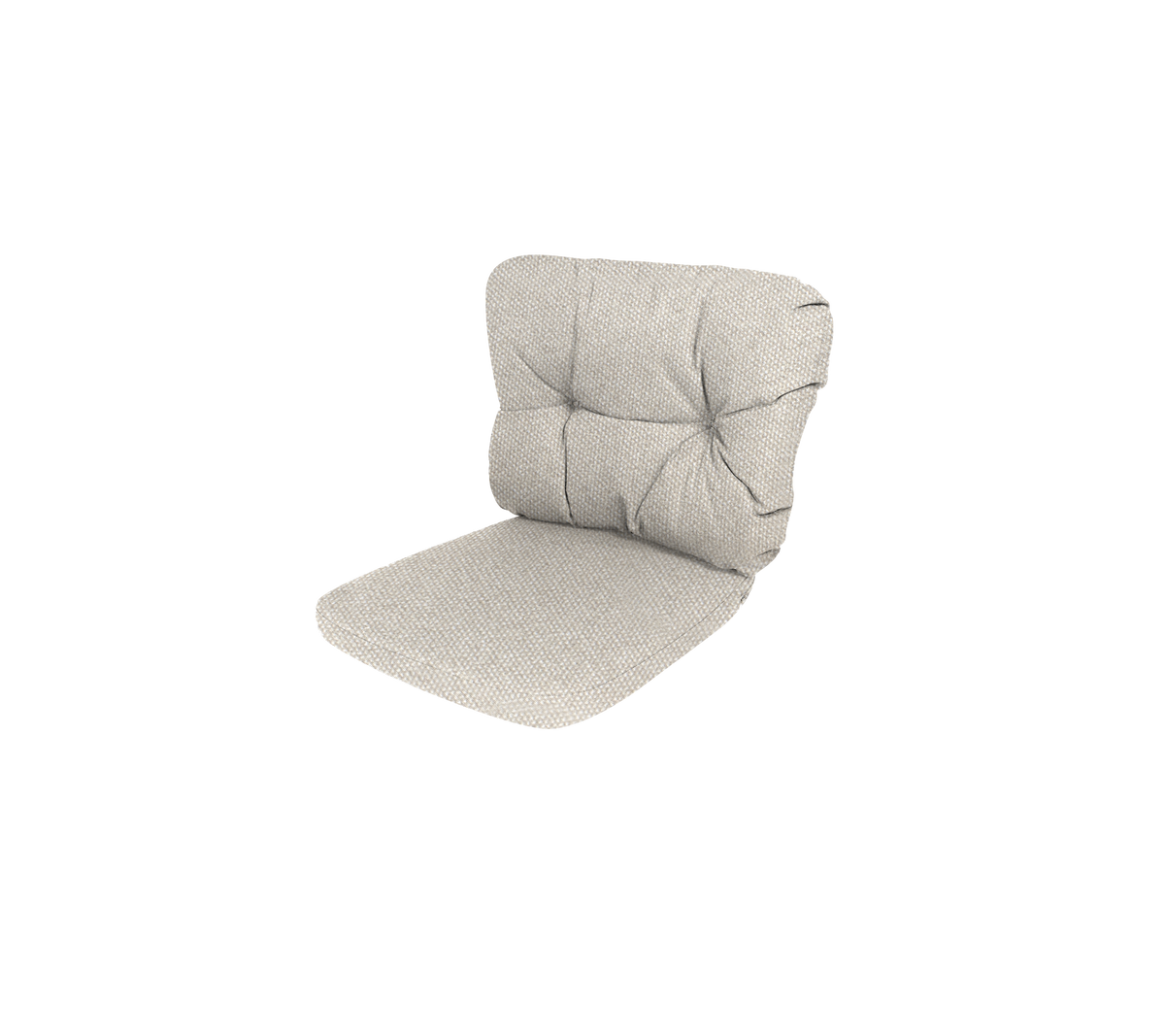 Coussin de chaise rembourré avec un tissu texturé de couleur claire et un design boutonné pour le confort et le soutien.
