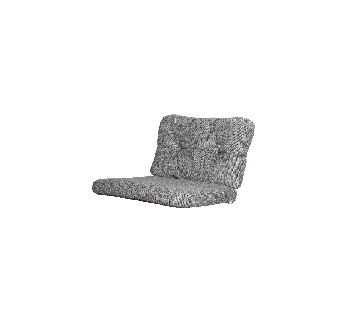 Fauteuil de salon en tissu gris avec un dos capitonné et un design bas, idéal pour s'asseoir de manière décontractée et se détendre.