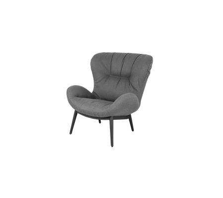 Fauteuil accent gris confortable avec un design en courbes et quatre pieds fins, ajoutant une touche moderne à n'importe quel espace.