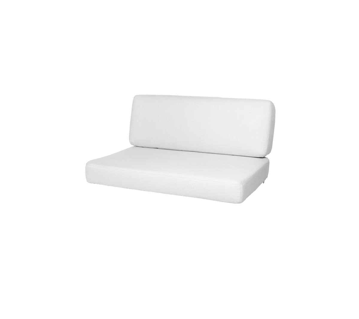 Canapé deux pièces blanc au design simple et moderne, avec un dossier bas et un siège confortable. Idéal pour une esthétique minimaliste.