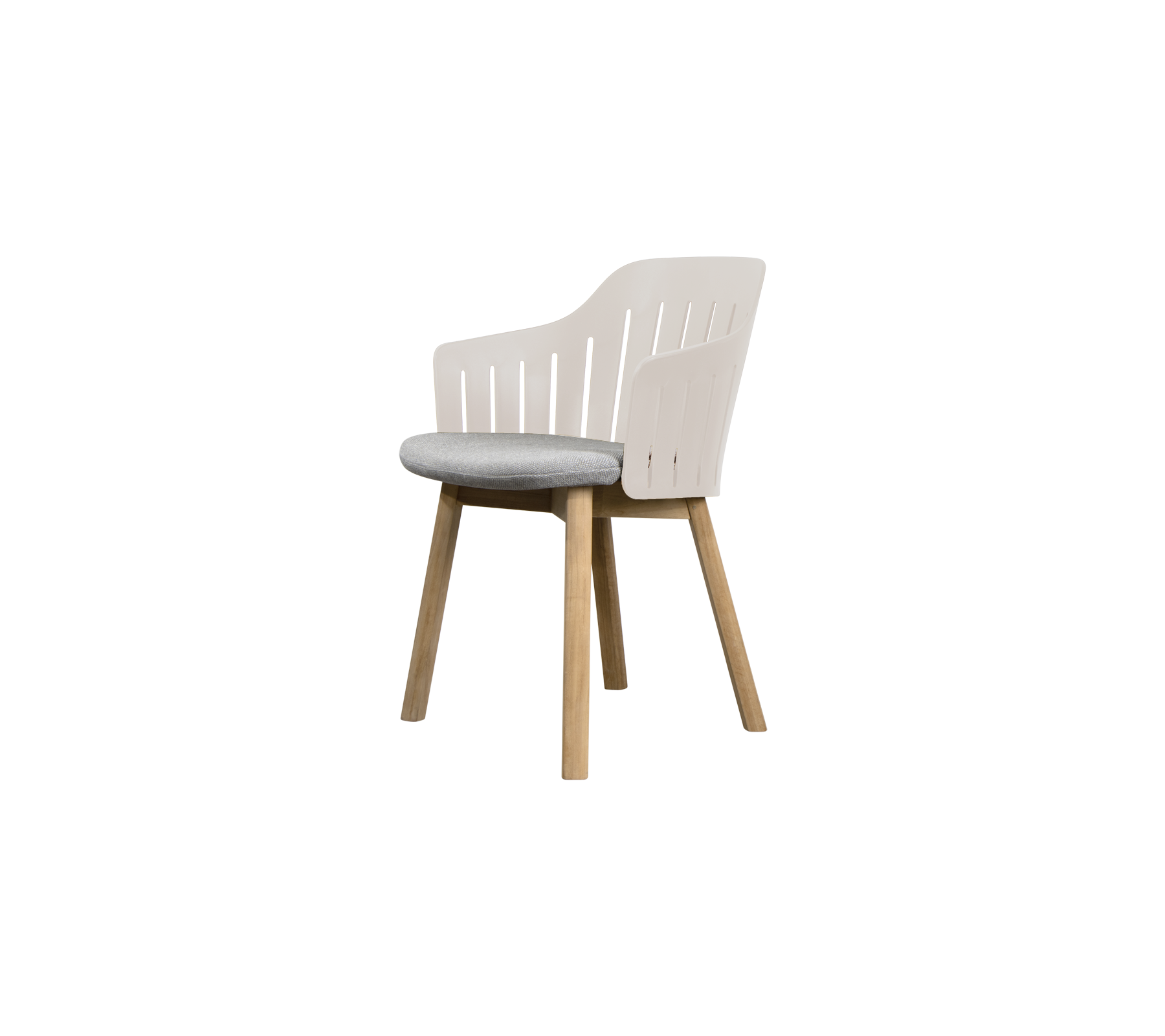 Chaise blanche moderne avec un coussin gris.