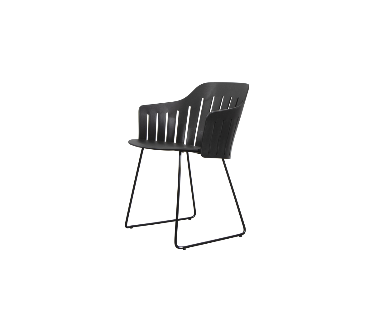 Chaise élégante avec un design épuré, dossier courbé et pieds en métal robustes, idéale pour un seating moderne.