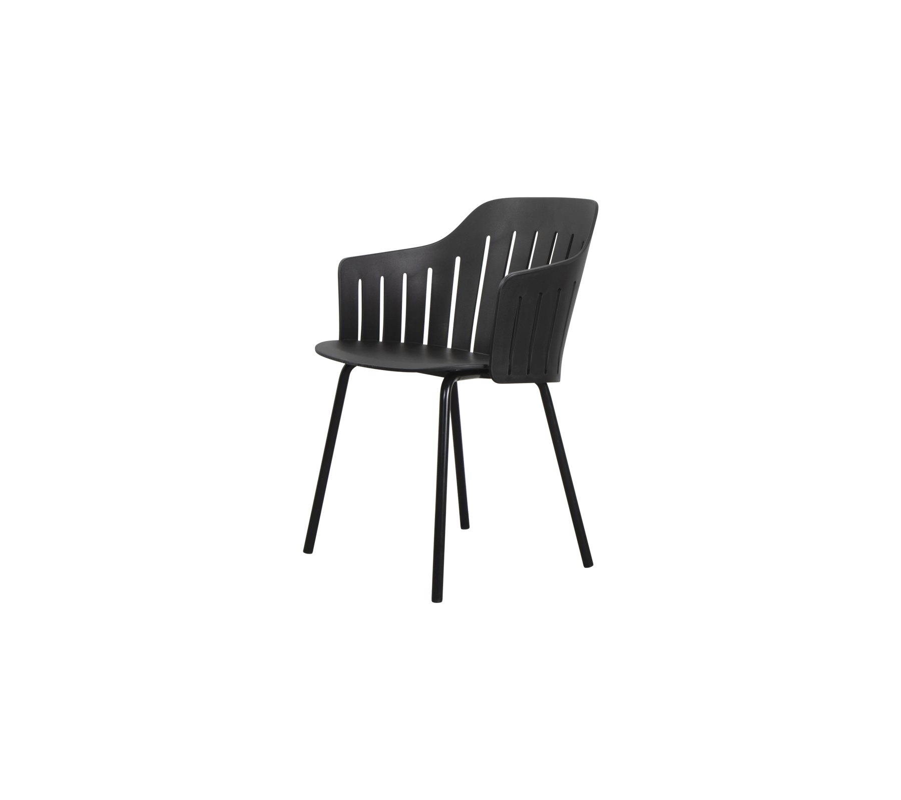 Chaise noire élégante avec un dossier incurvé et des pieds solides, idéale pour des espaces modernes et une utilisation variée.