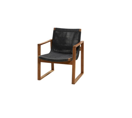 Chaise élégante avec un cadre en bois et un siège en tissu sombre confortable, parfaite pour des intérieurs modernes ou des environnements décontractés.