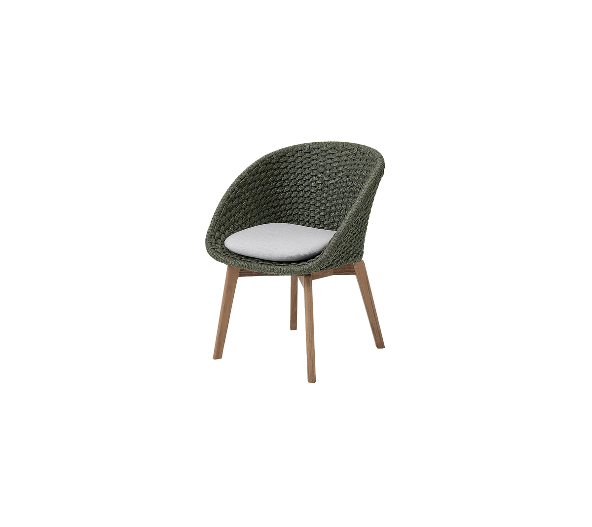 Chaise élégante avec une assise verte texturée et un coussin blanc confortable, soutenue par des pieds en bois modernes.