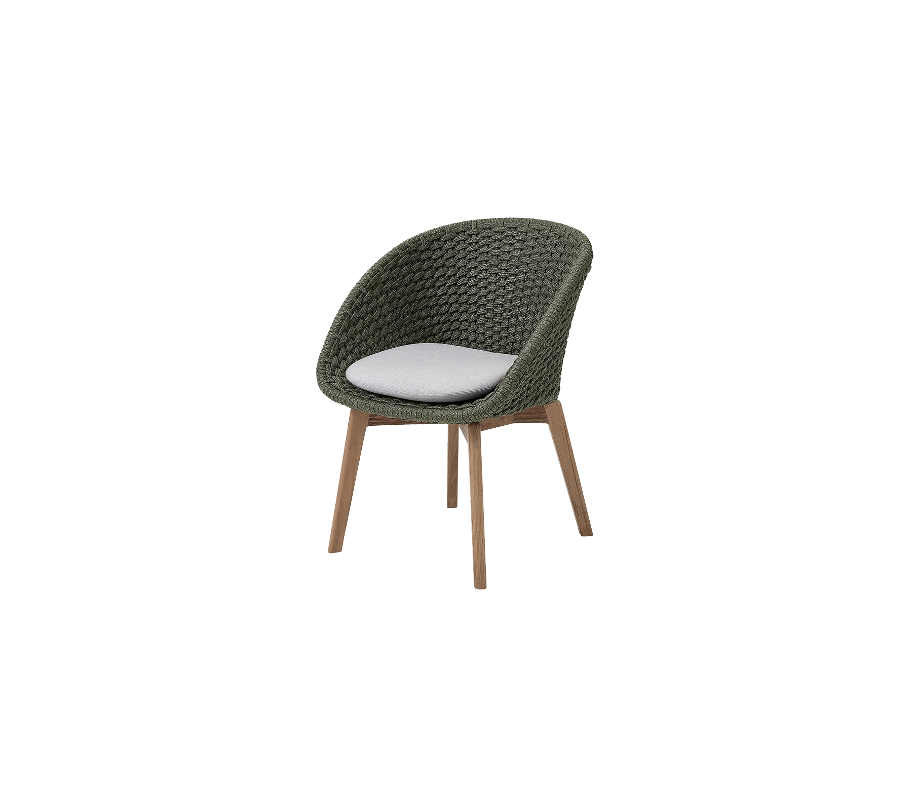 Chaise élégante avec une assise verte texturée et un coussin blanc confortable, soutenue par des pieds en bois modernes.