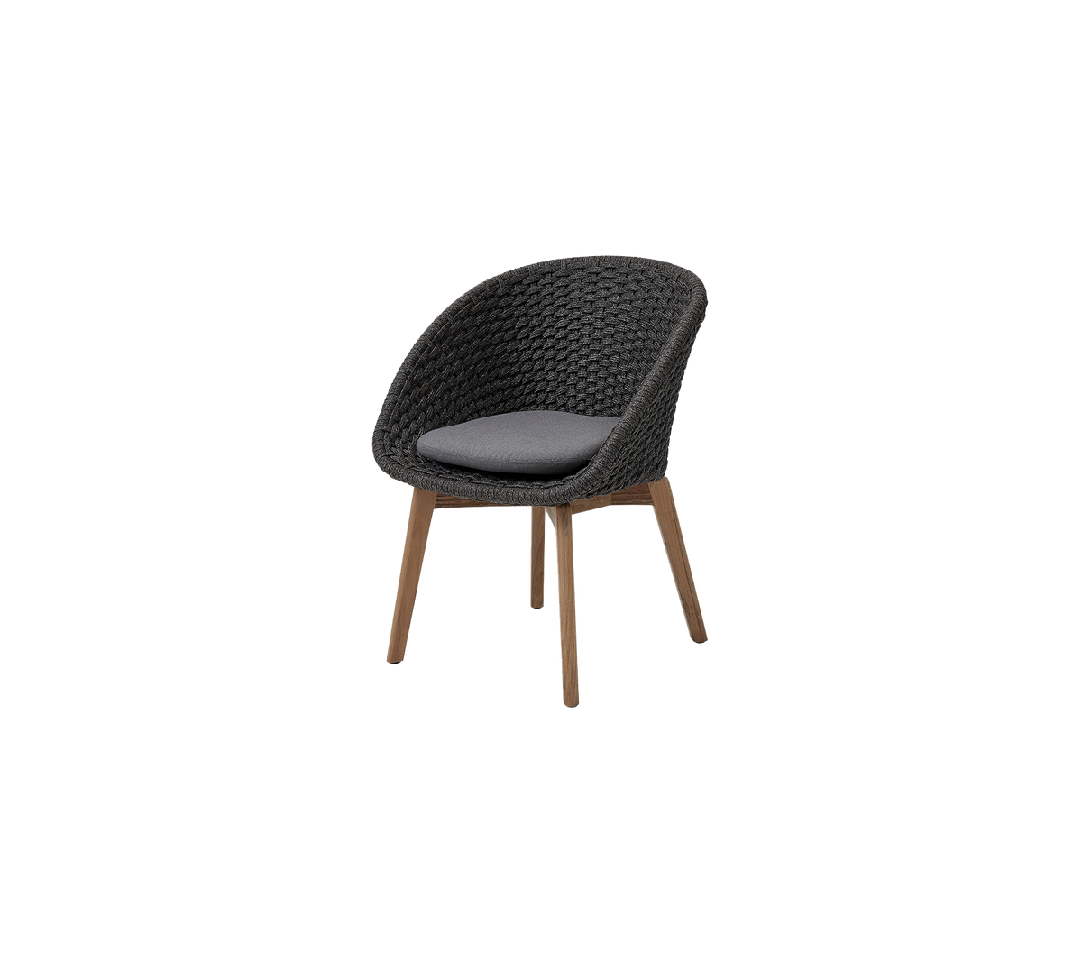 Chaise élégante dotée d'un design tissé et d'un siège rembourré, complétée par des pieds en bois pour plus d'élégance et de confort.