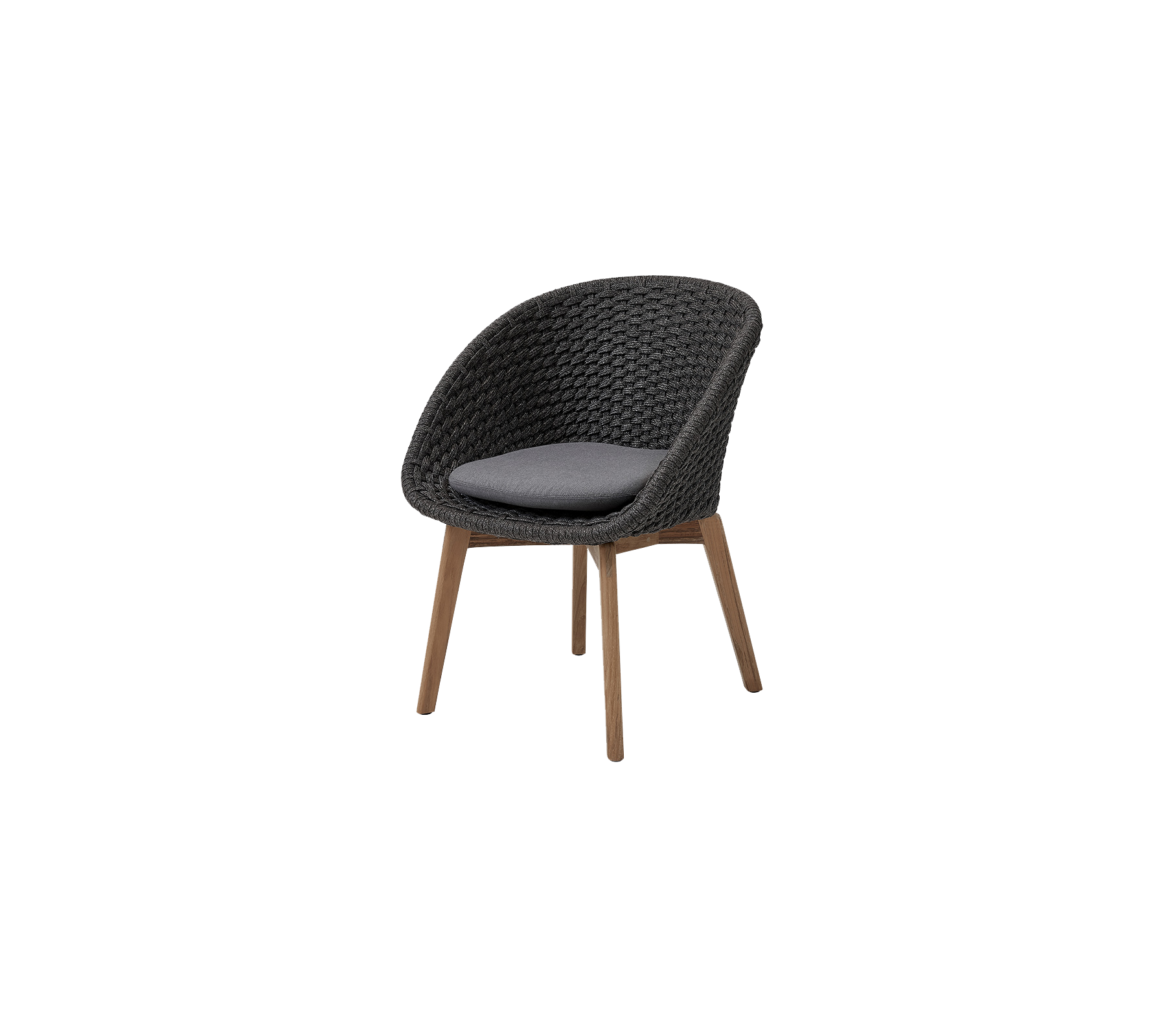 Chaise élégante dotée d'un design tissé et d'un siège rembourré, complétée par des pieds en bois pour plus d'élégance et de confort.