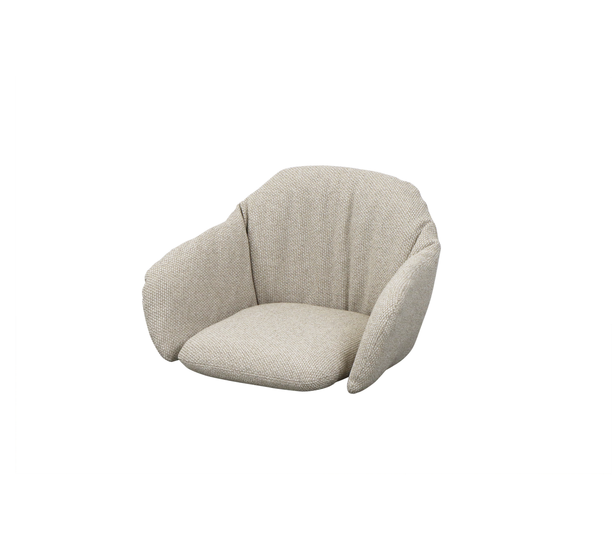 Un fauteuil moderne et confortable avec un tissu doux et texturé et un design incurvé élégant, parfait pour un siège détendu.