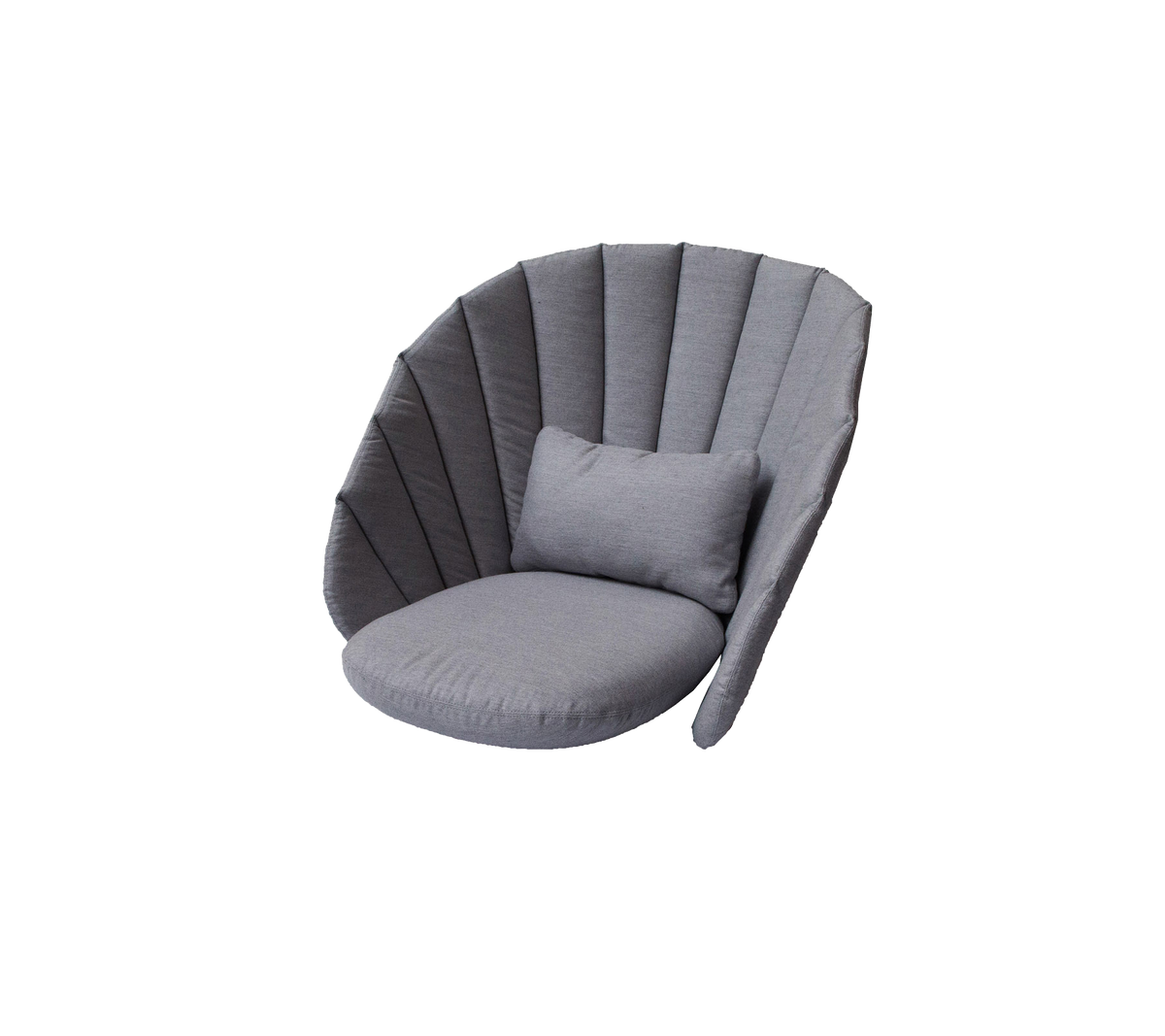 Fauteuil lounge gris élégant avec un design arrondi et un coussin moelleux, offrant une option d'assise confortable.