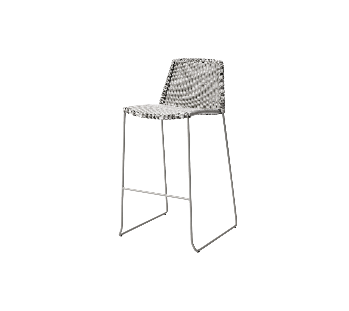 Tabouret de bar élégant avec un design épuré, présentant un siège tissé et des pieds en métal fins pour une esthétique moderne.