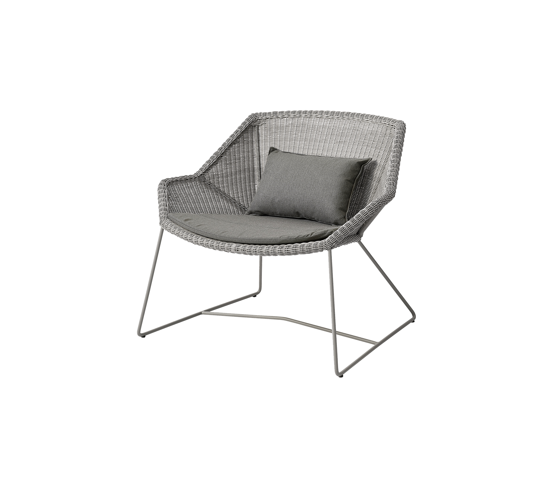 Chaise élégante au design tissé gris et coussin gris confortable, dotée de pieds en métal épurés pour un attrait moderne.