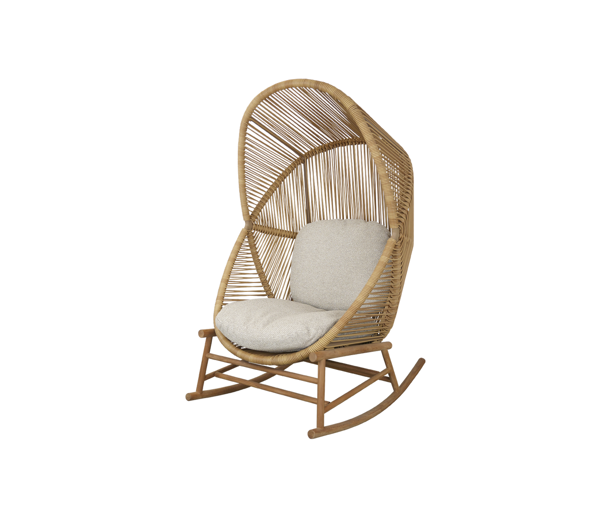 Un fauteuil à bascule élégant avec un design tissé et un coussin doux, parfait pour une relaxation agréable.