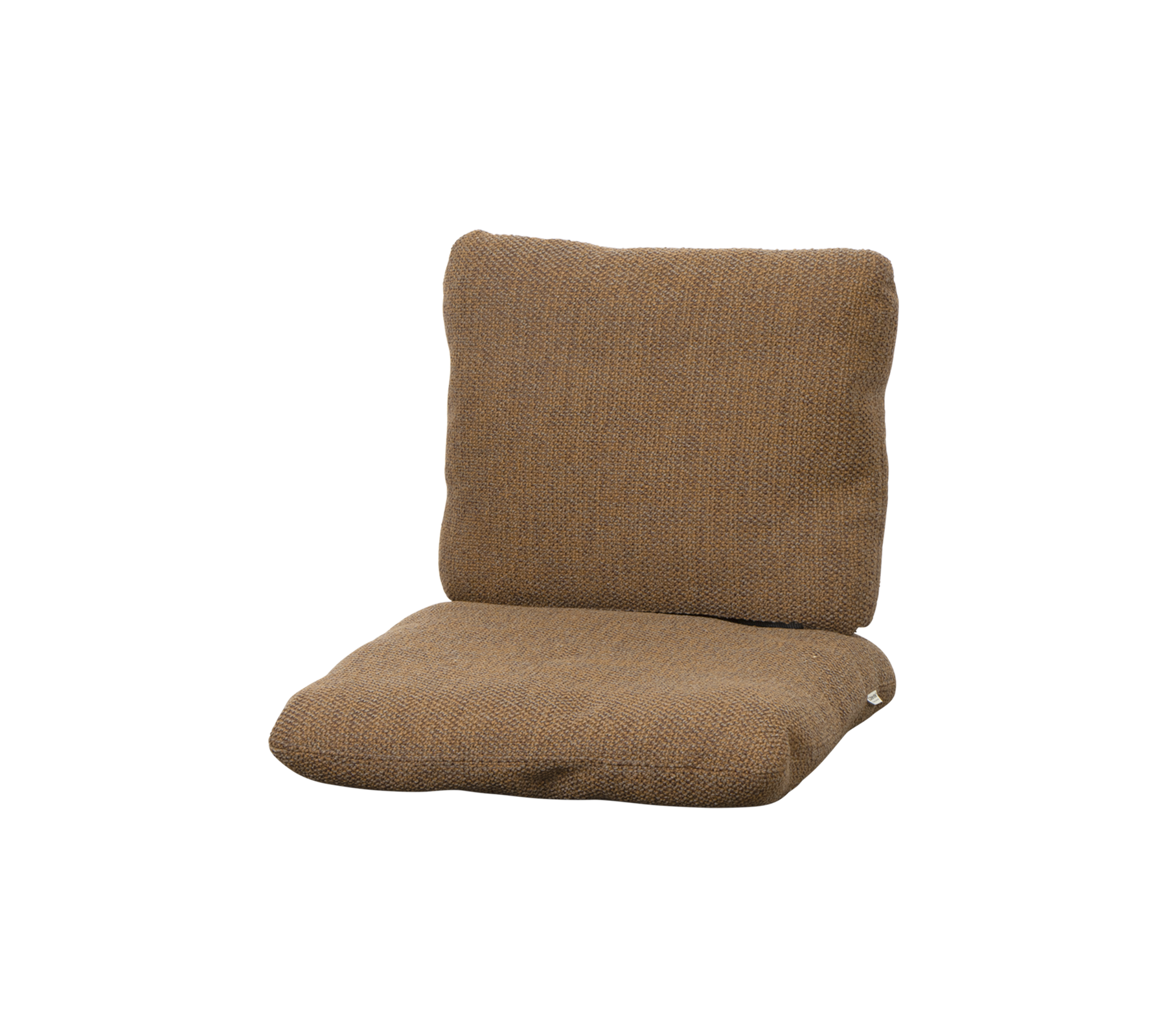 Ensemble de coussins dans une couleur marron chaud avec un tissu texturé, présentant un dossier de soutien et un siège confortable.