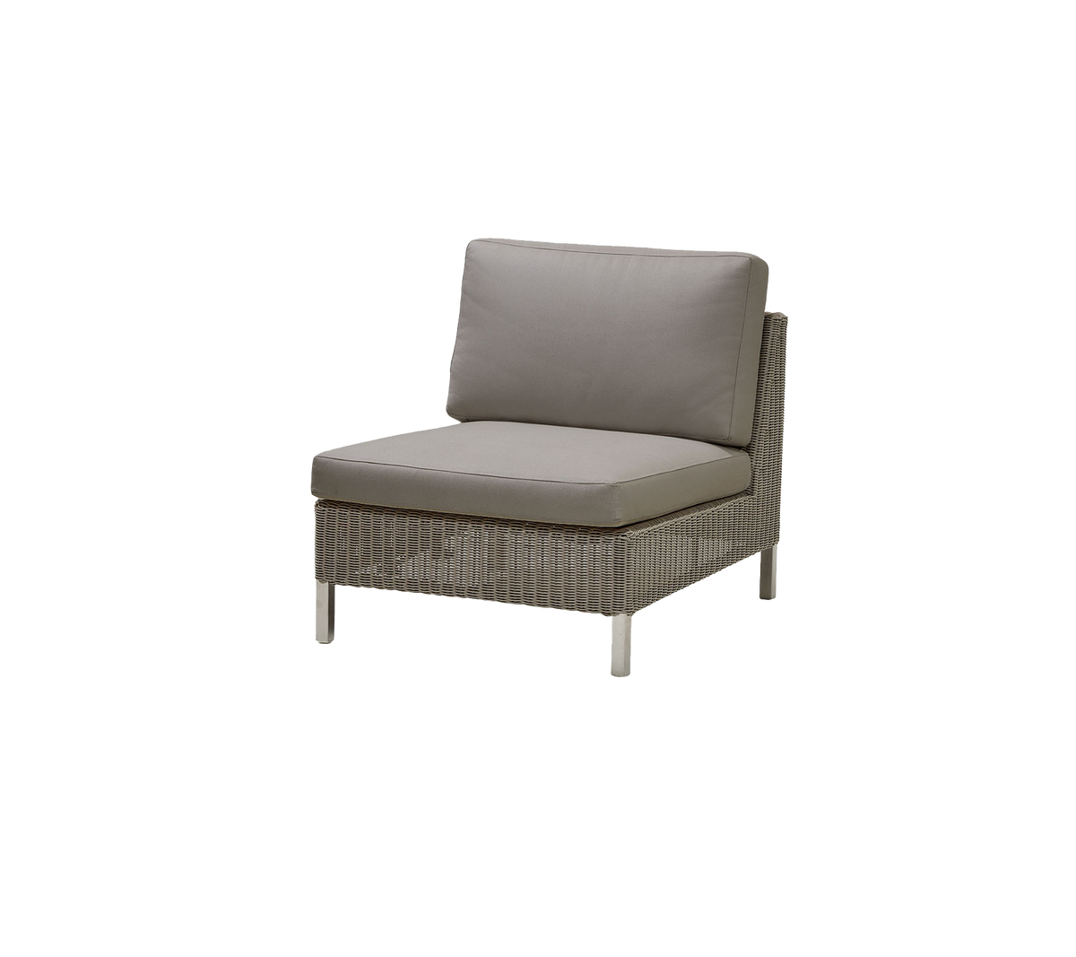 Chaise unique élégante avec une base tissée et un coussin gris moelleux, parfaite pour la détente et la décoration moderne.