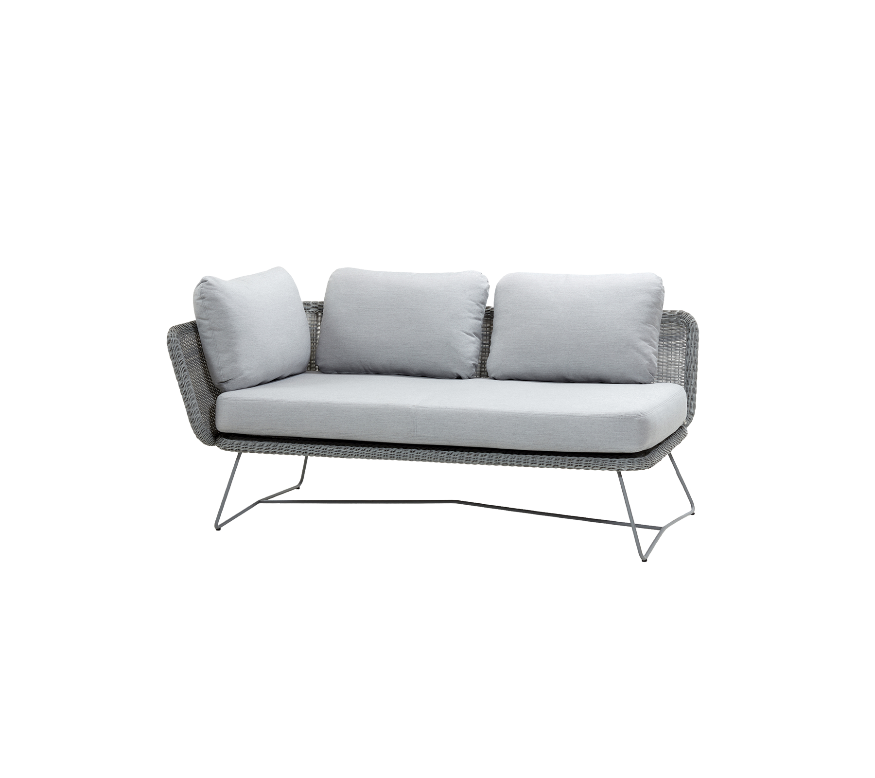 Canapé moderne avec un cadre gris élégant et des coussins légers gris, conçu pour le confort et le style. Idéal pour tout espace de détente.
