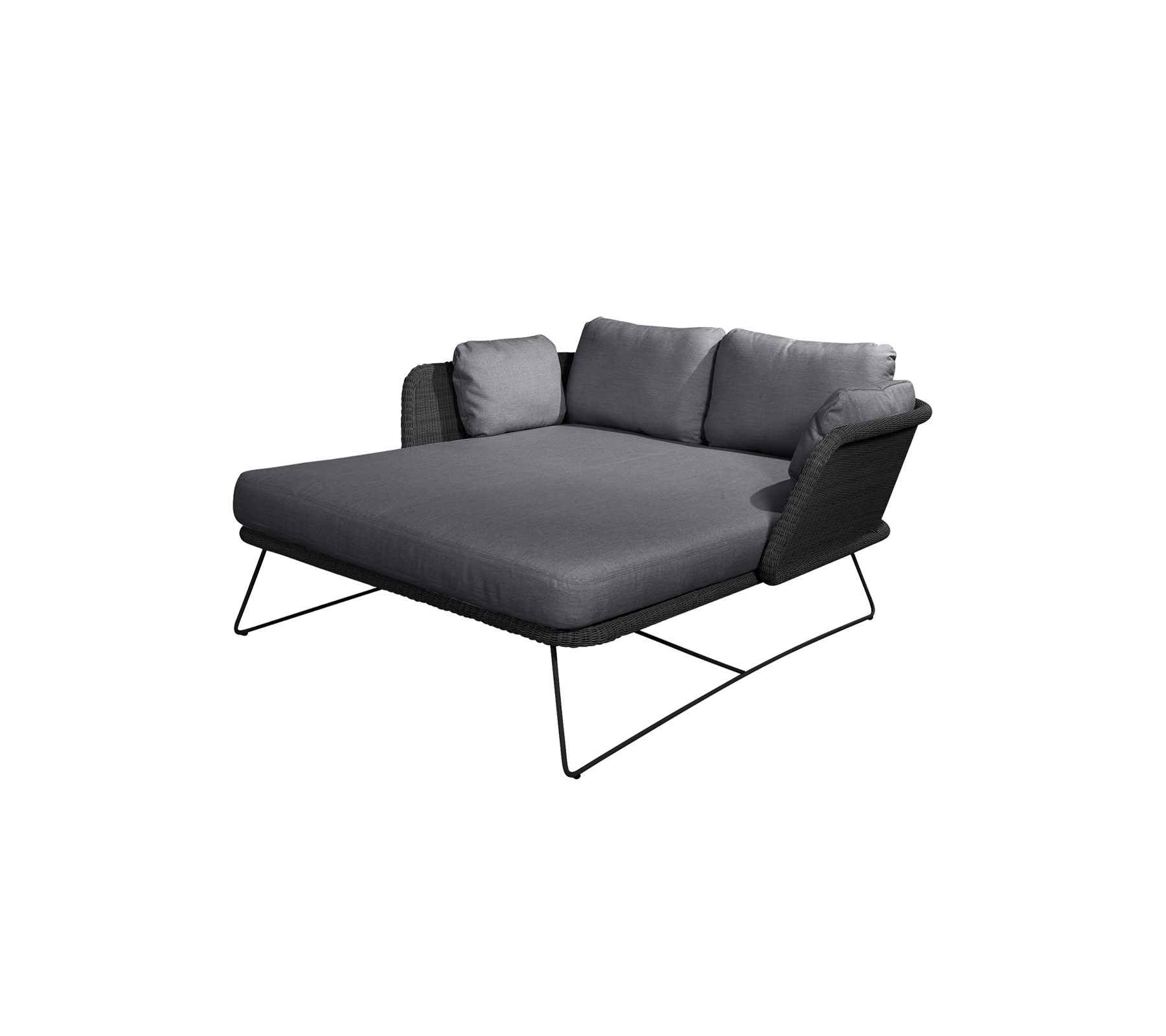 Fauteuil lounge grise stylé avec coussins moelleux et pieds en métal épurés, parfait pour se détendre.
