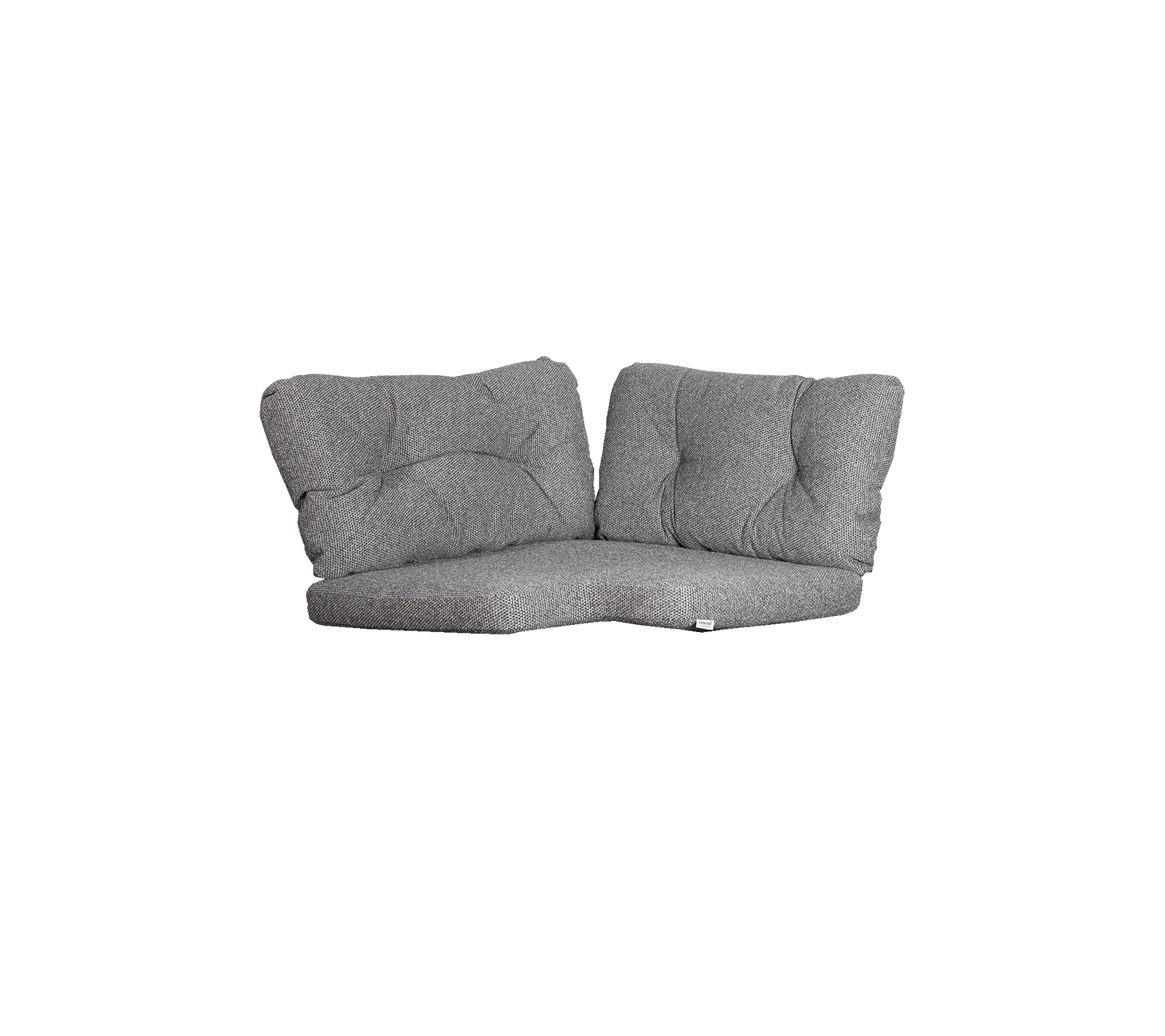 Salon gris deux places avec des coussins moelleux, présentant un design moderne et une forme courbée pour le confort et le style.