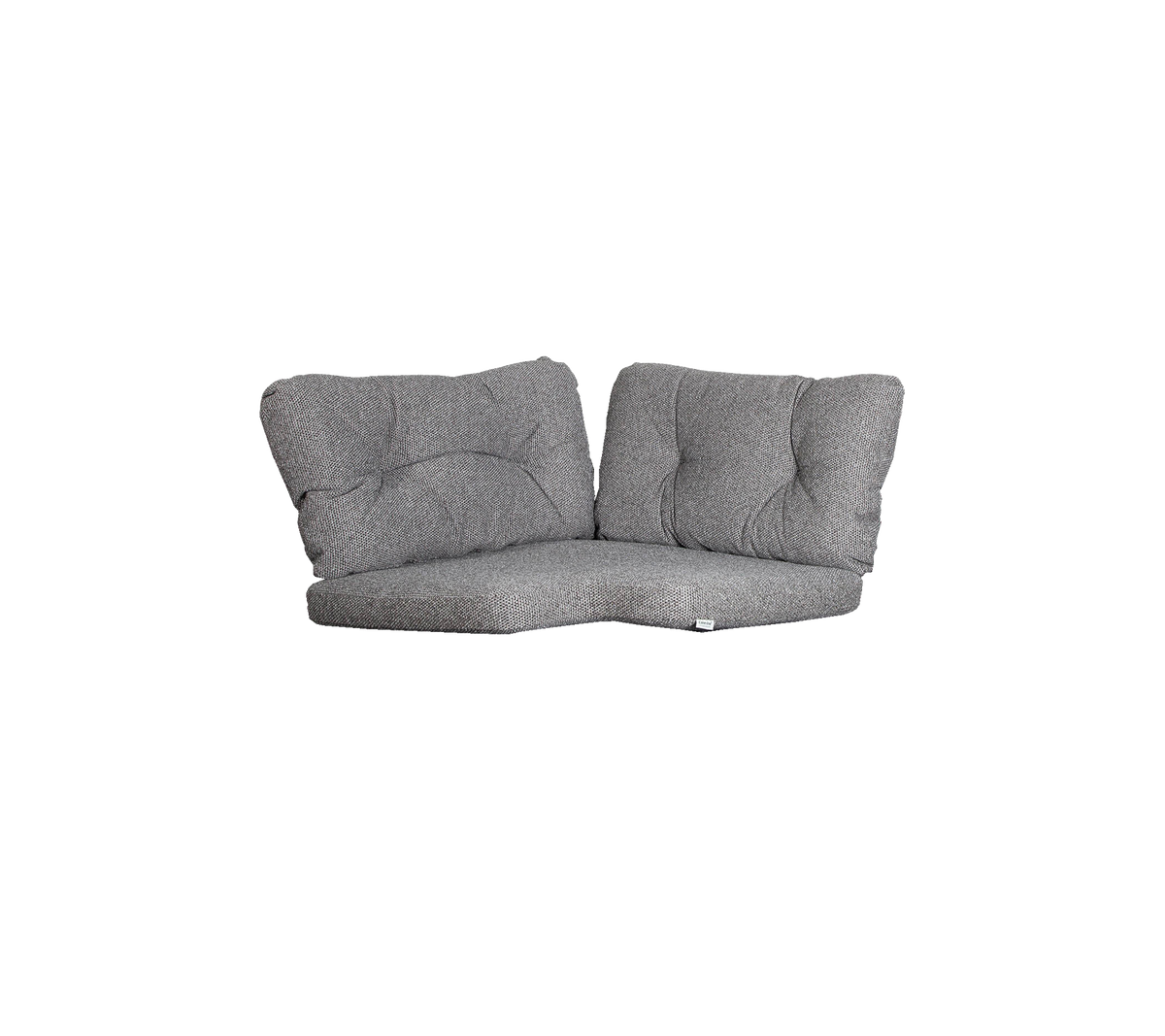 Salon gris deux places avec des coussins moelleux, présentant un design moderne et une forme courbée pour le confort et le style.