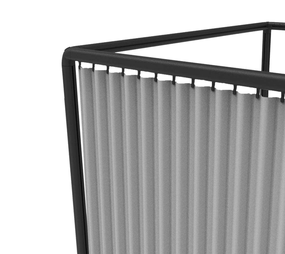 Une partition à cadre noir avec des panneaux de couleur claire orientés verticalement, conçue pour créer une séparation ou de l'intimité.
