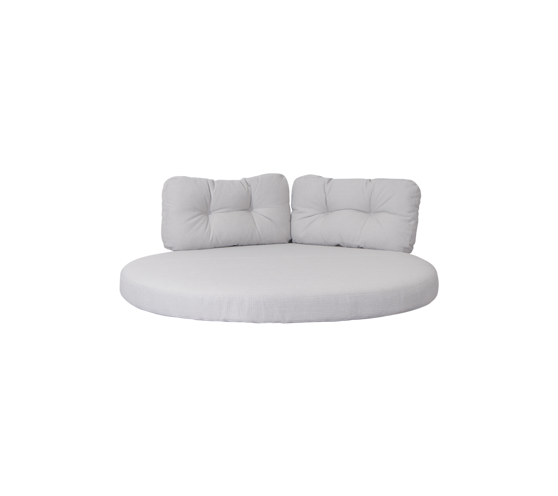 Siège rond rembourré avec deux coussins de soutien dans une couleur neutre, conçu pour le confort et la détente.