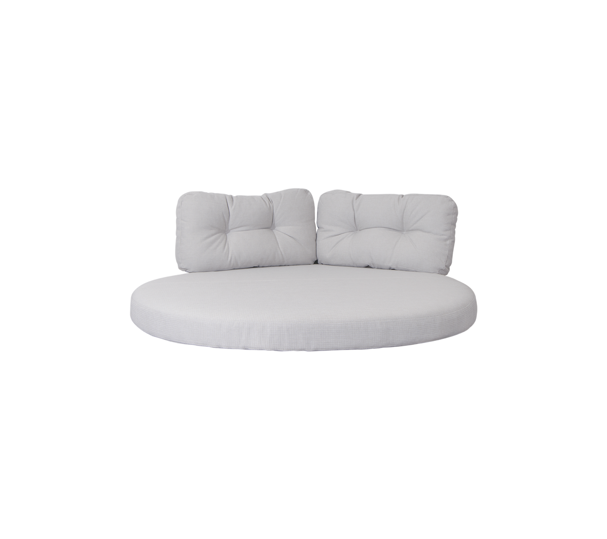 Siège rond rembourré avec deux coussins de soutien dans une couleur neutre, conçu pour le confort et la détente.