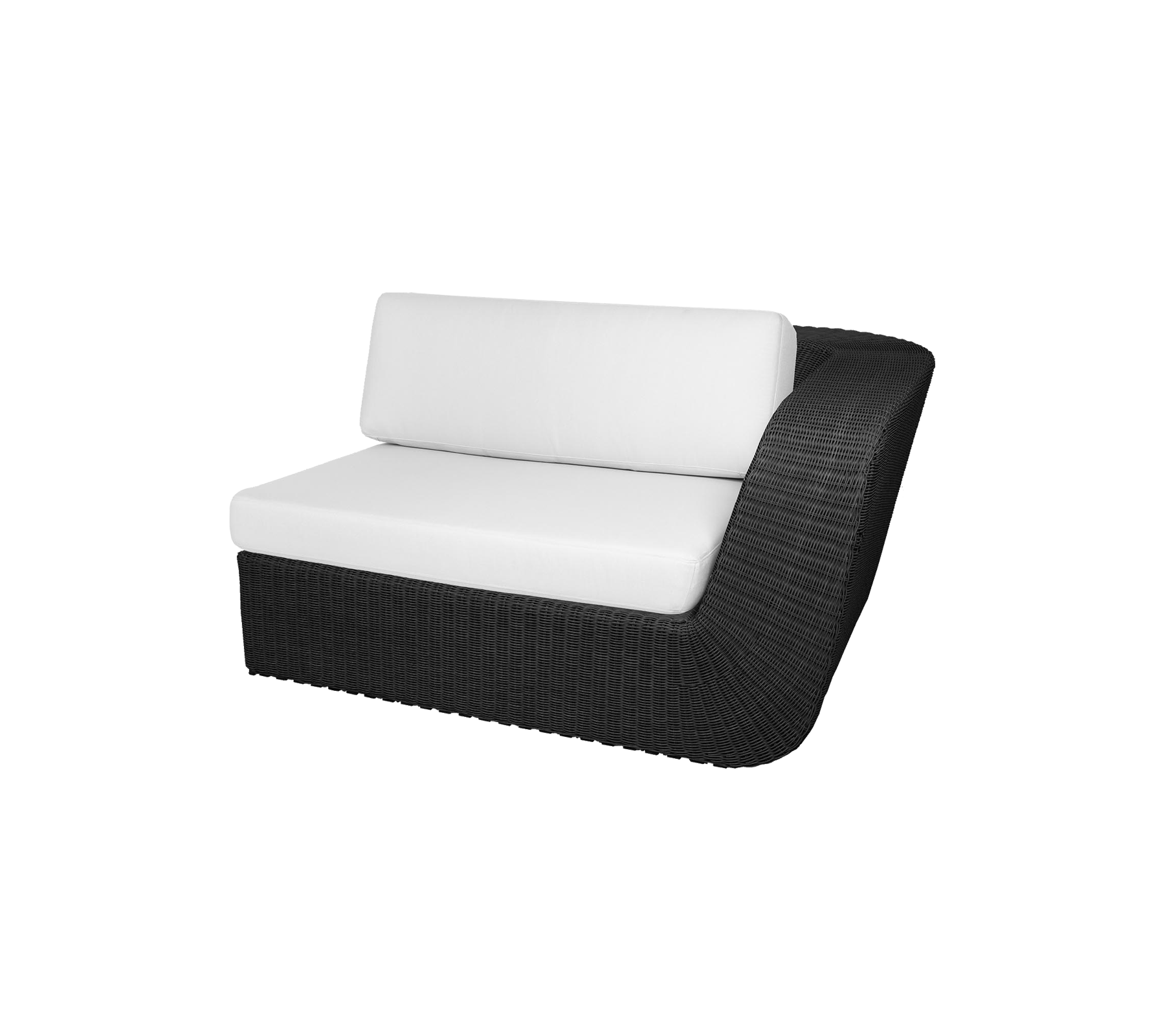 Sièges contemporains avec un cadre noir épuré et de plush coussins blancs, conçus pour le confort et le style.