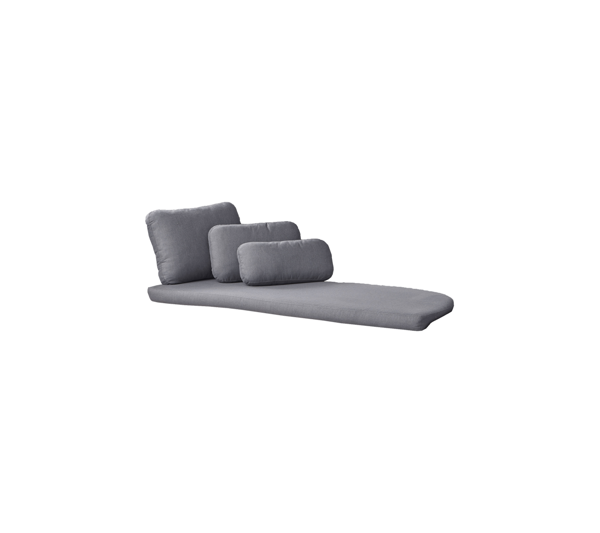 Chaise longue grise moderne avec trois coussins moelleux, offrant un design élégant et confortable pour se détendre.