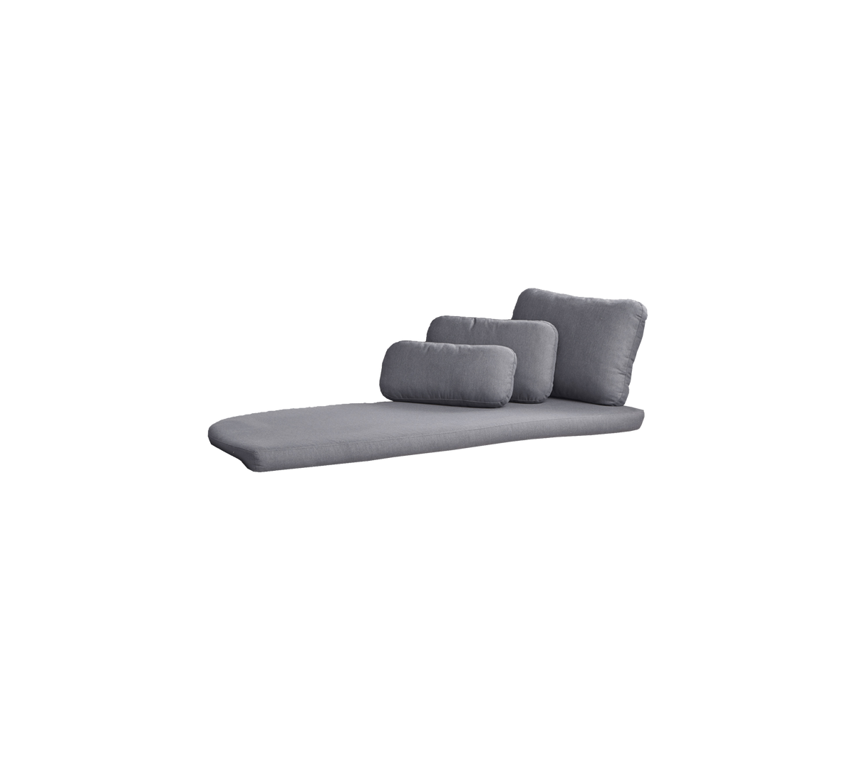Un fauteuil lounge gris moderne et épuré avec trois coussins moelleux de tailles variées pour le confort et le style.