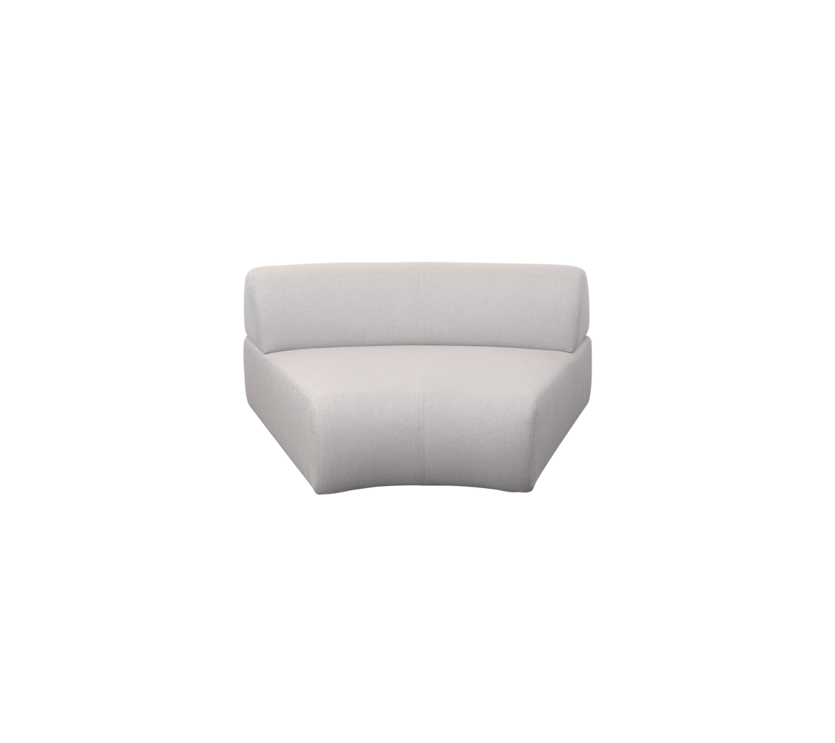 Un canapé courbé moderne et stylé en tissu léger, conçu pour le confort et les espaces contemporains. Idéal pour des agencements de sièges confortables.