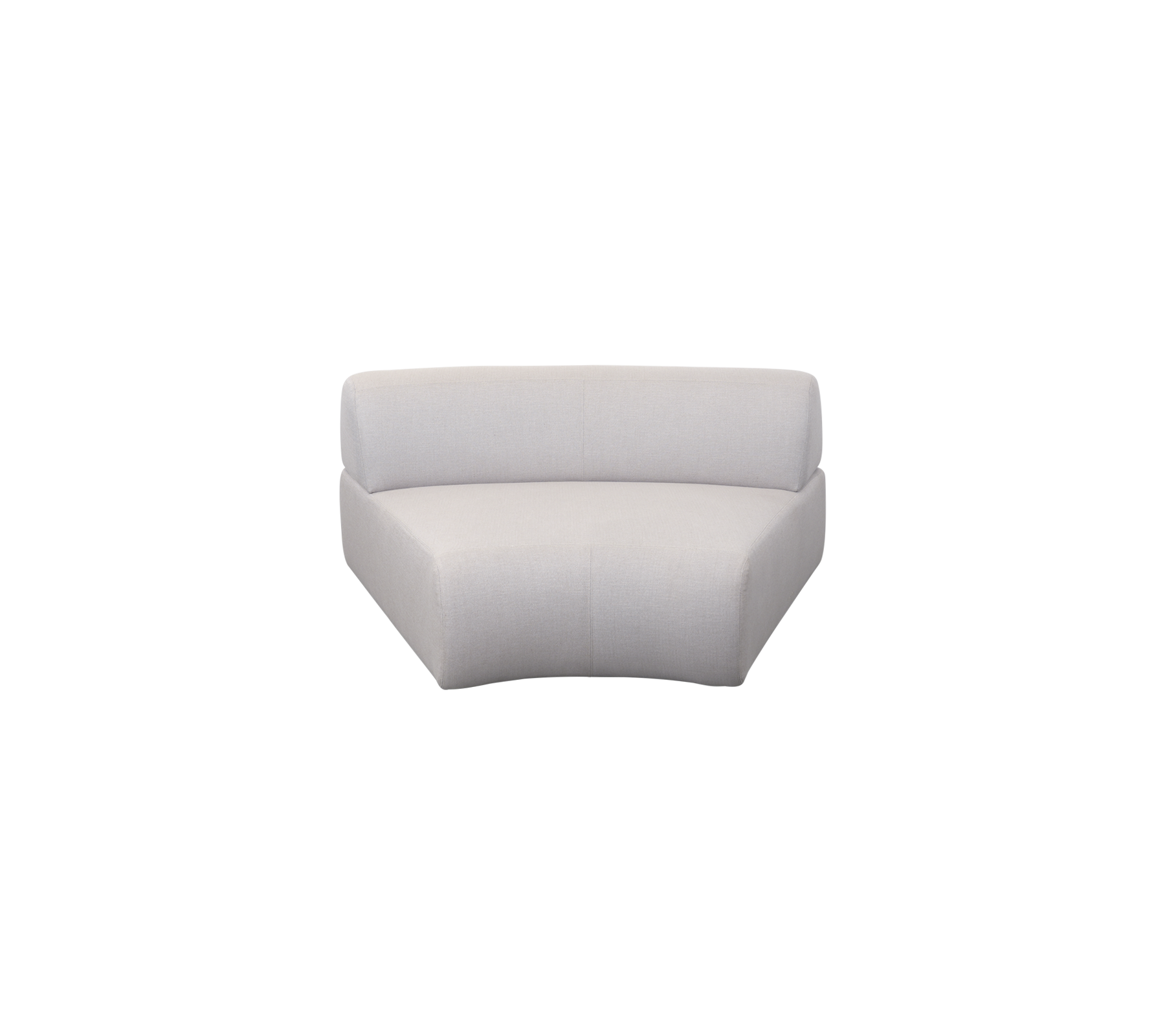Un canapé courbé moderne et stylé en tissu léger, conçu pour le confort et les espaces contemporains. Idéal pour des agencements de sièges confortables.
