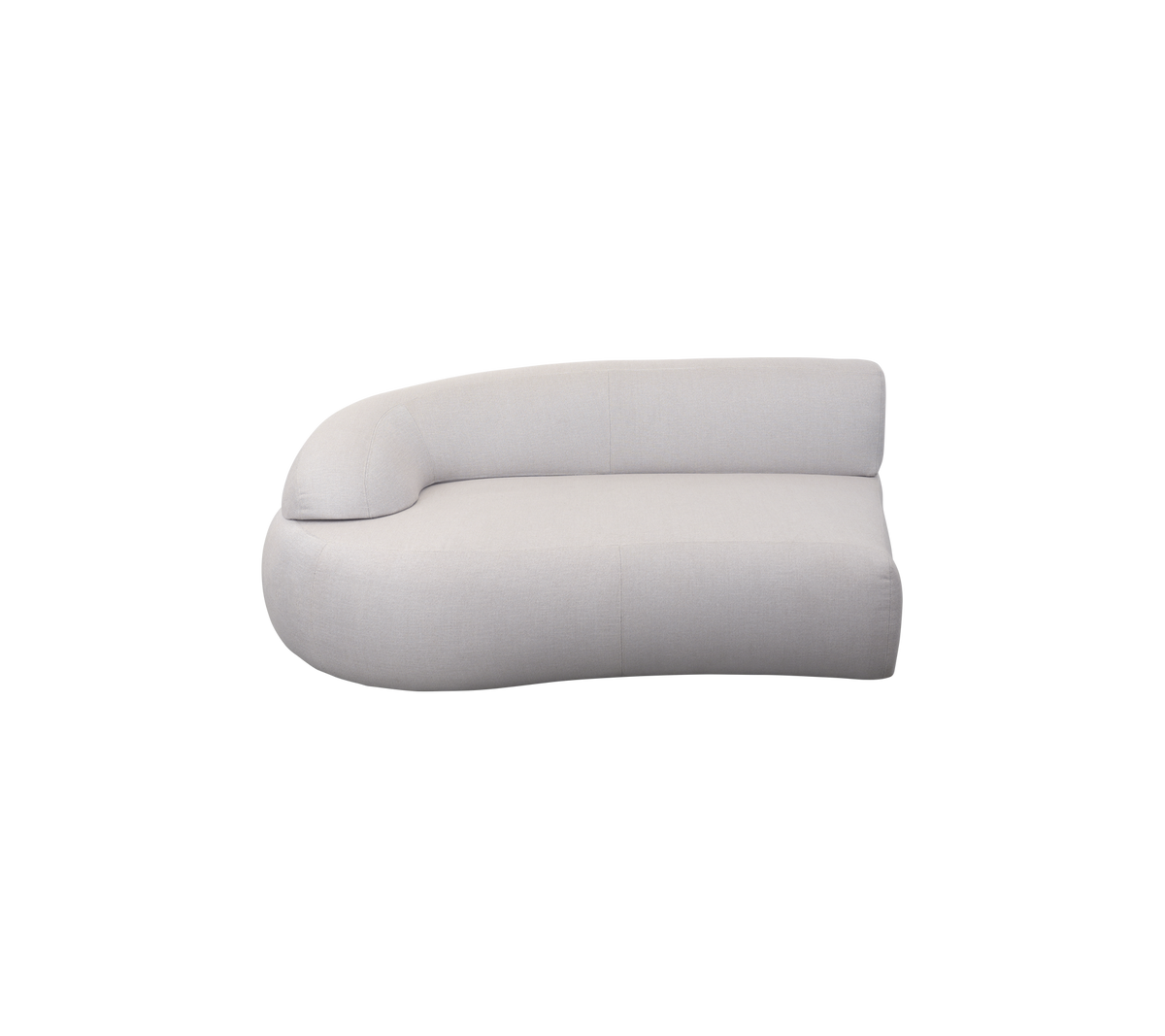 Canapé lounge moderne courbé avec un design minimaliste et un tissu doux, offrant un confort d'assise. Idéal pour des espaces contemporains.