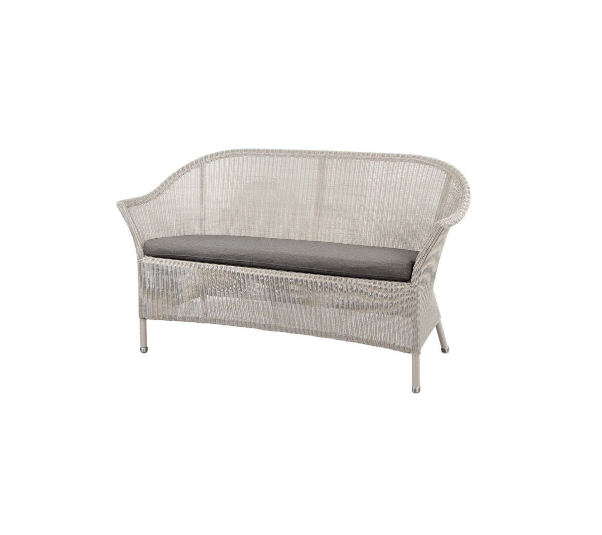Canapé tissé élégant avec un coussin gris doux, conçu pour le confort et le style dans toute disposition de sièges.