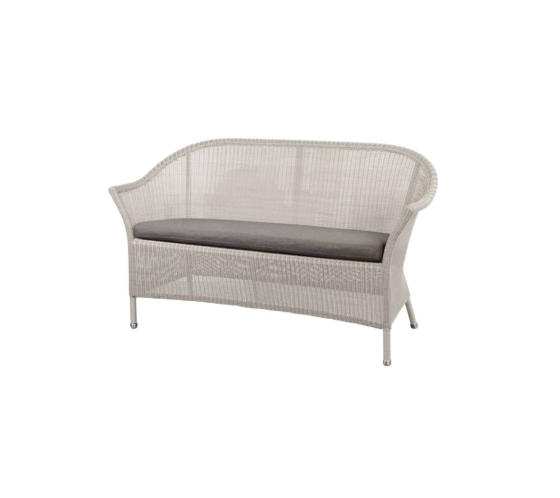 Canapé tissé élégant avec un coussin gris doux, conçu pour le confort et le style dans toute disposition de sièges.